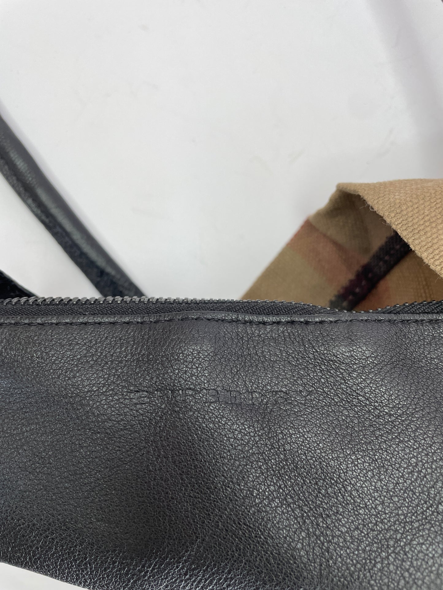 Burberry Canvas Burlap Shoulder Bag.