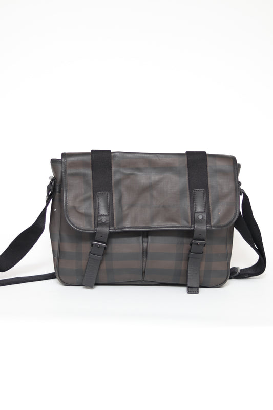 Burberry Grifford Messenger Bag Smoked Check Coated Canvas