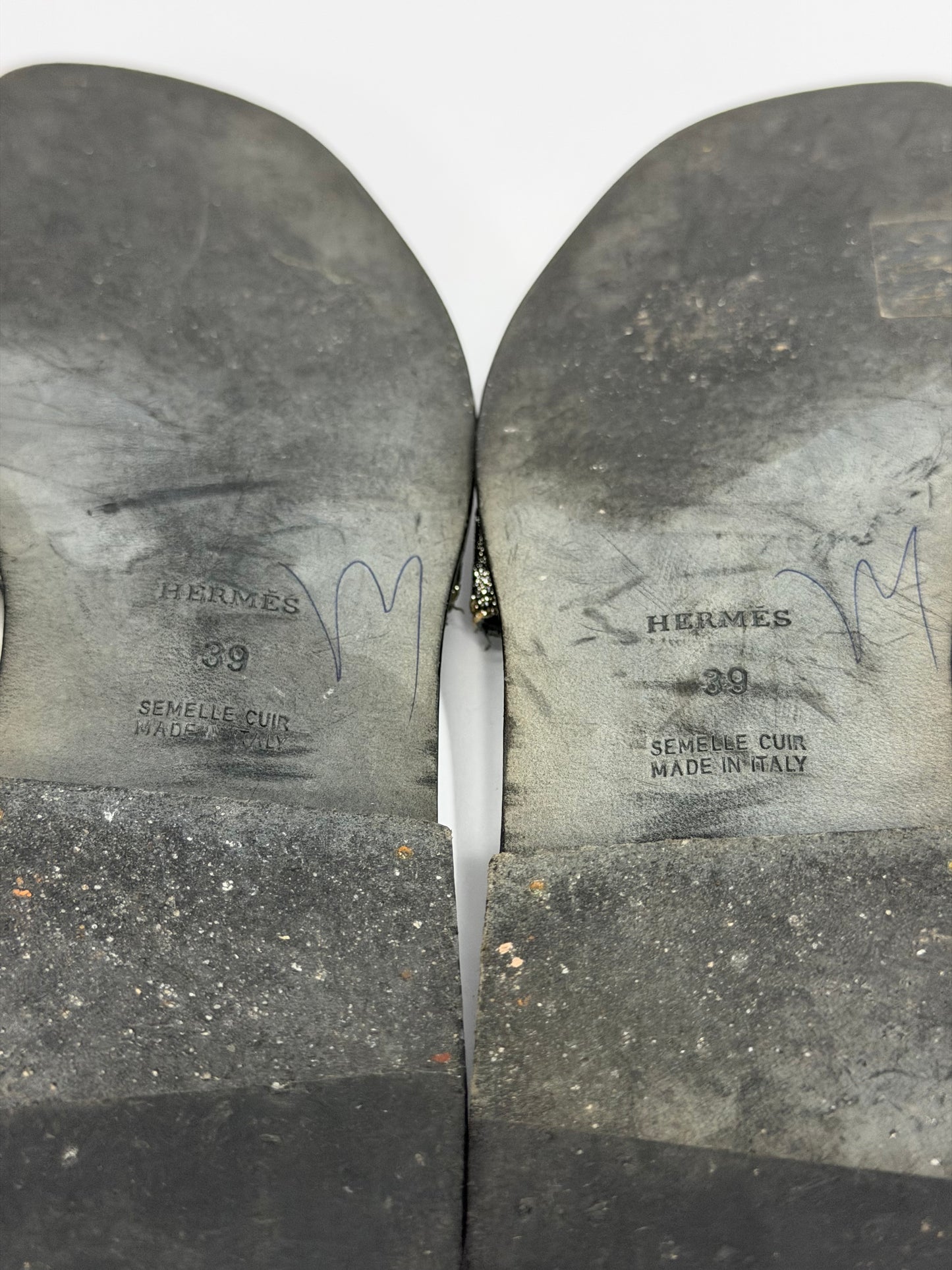 Hermes Silver/Black Suede And Glitter Oran Slide Flats Size 39 EU/ 9 US