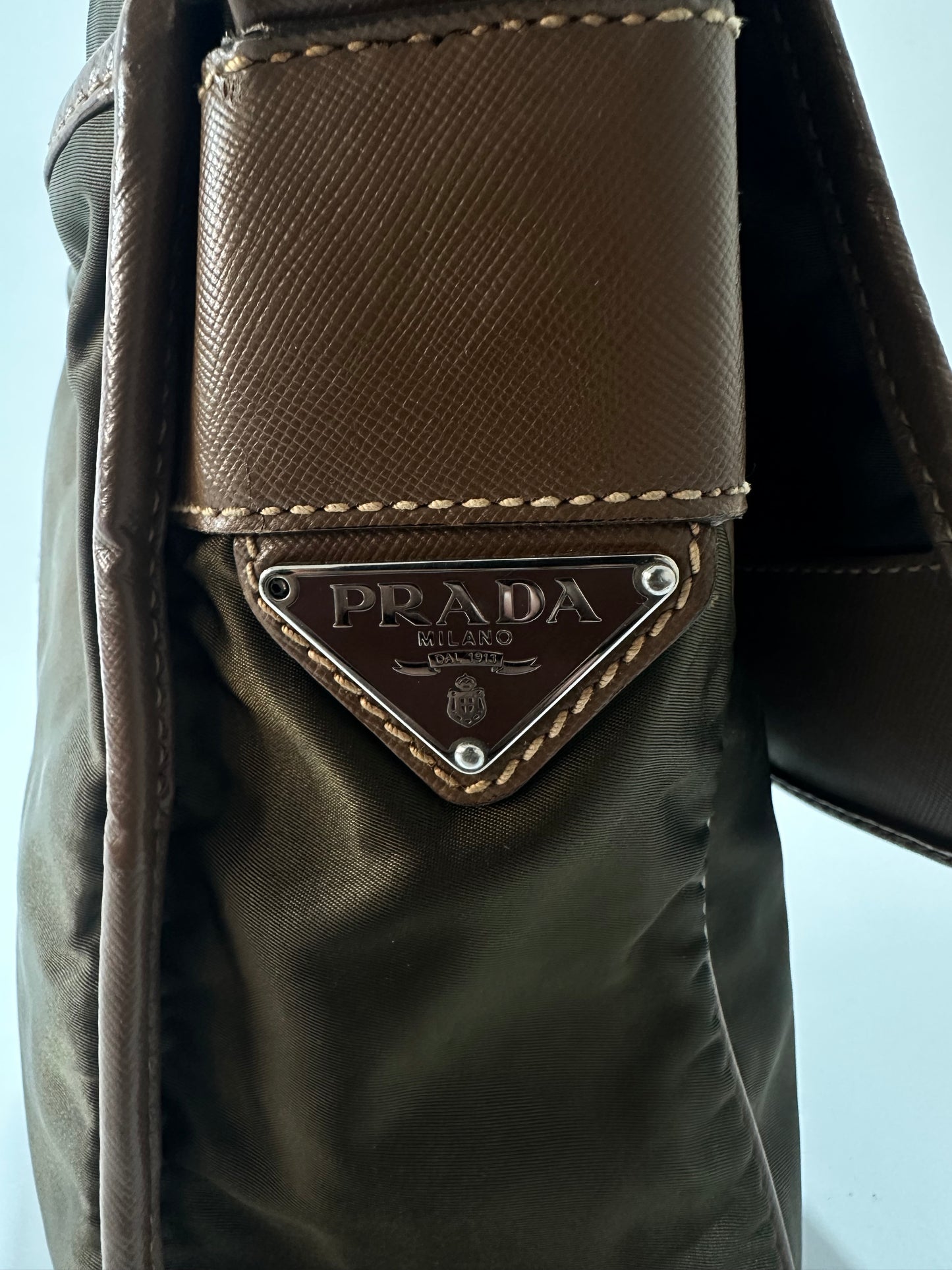 PRADA Tessuto Nylon Saffiano Logo Messenger Bag Olive Green