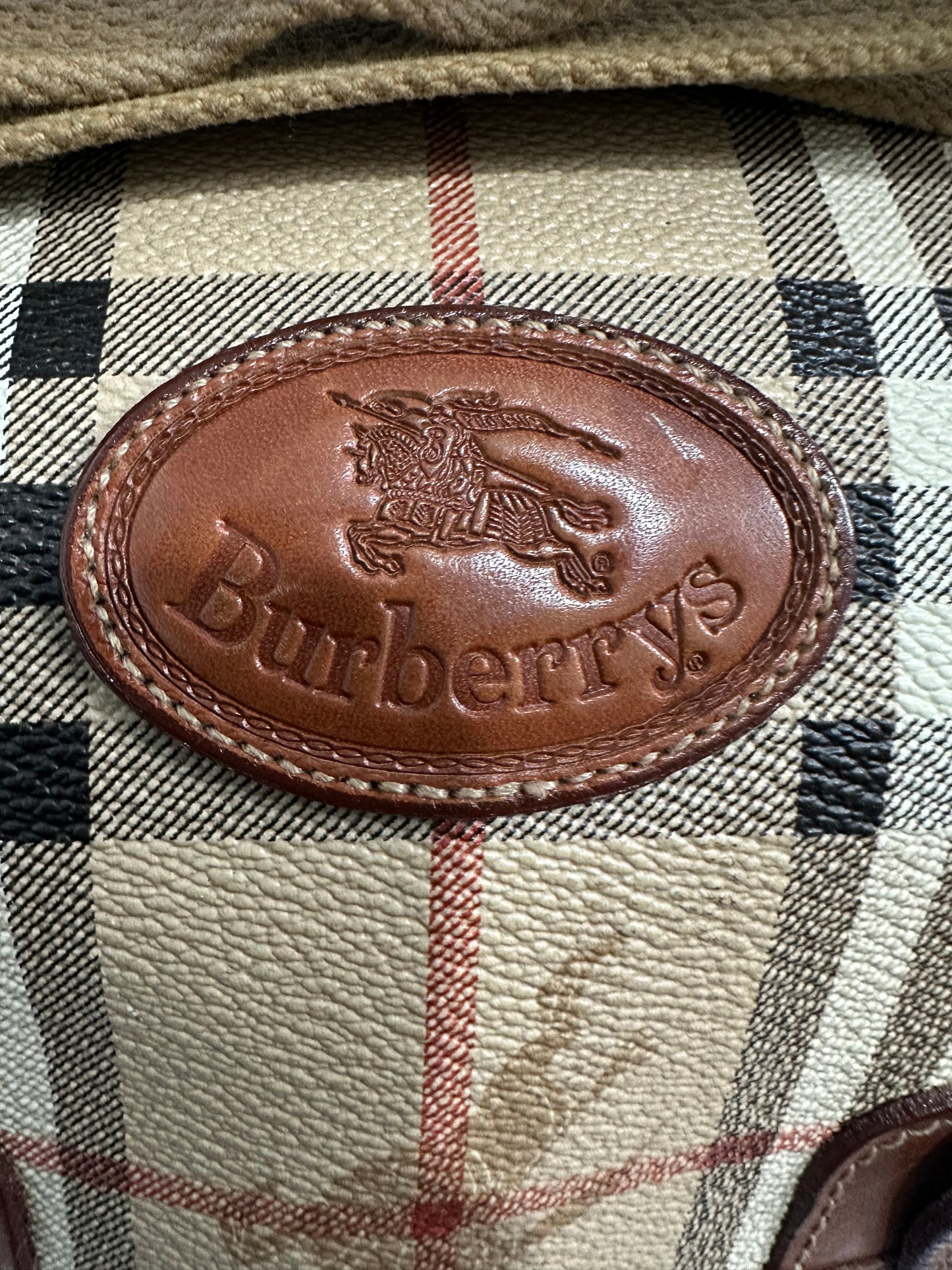 Burberry Beige Brown Leather Canvas Satchel Shoulder Bag