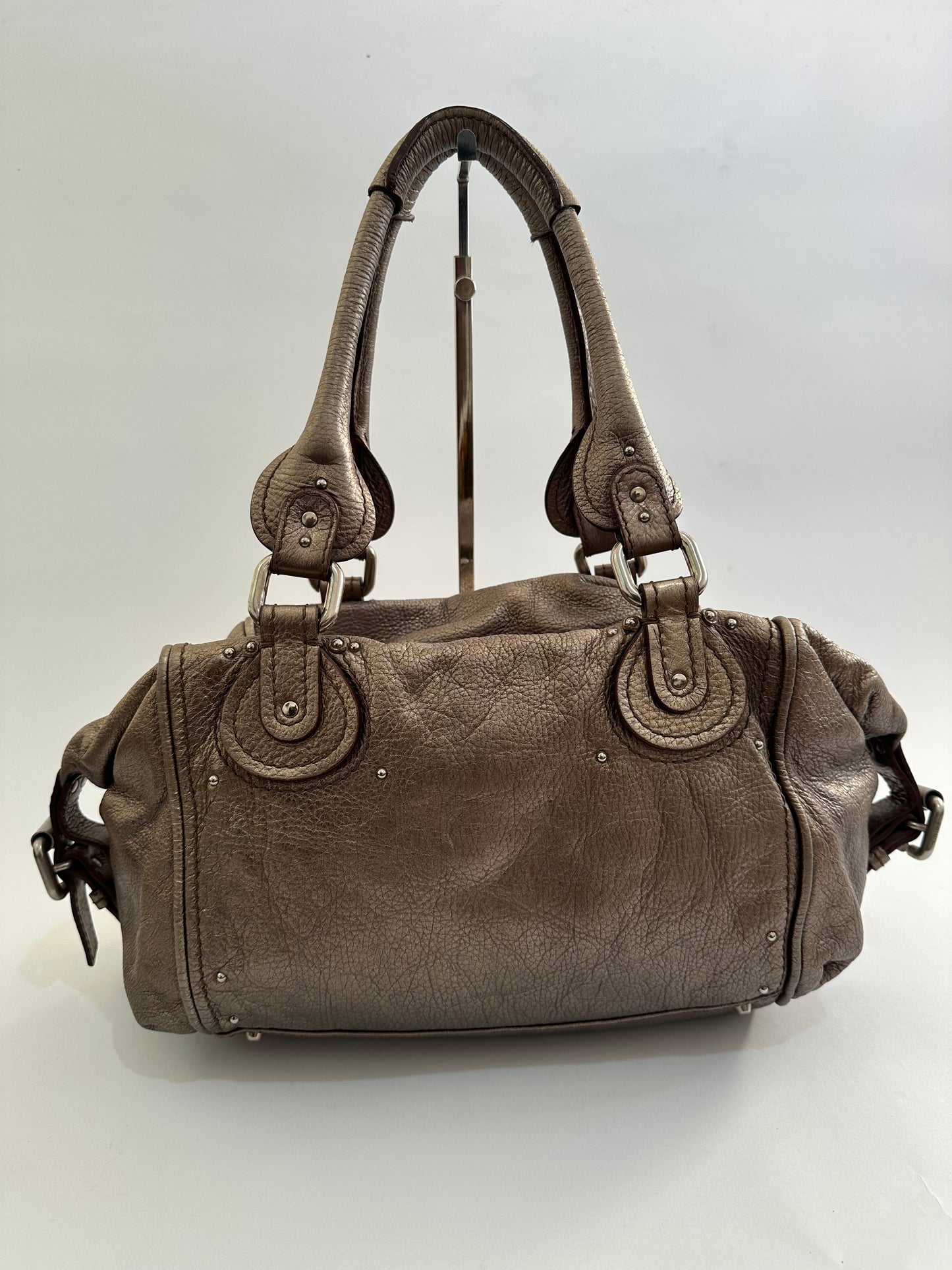 Chloe Mettalic Silver Leather Medium Paddington Satchel