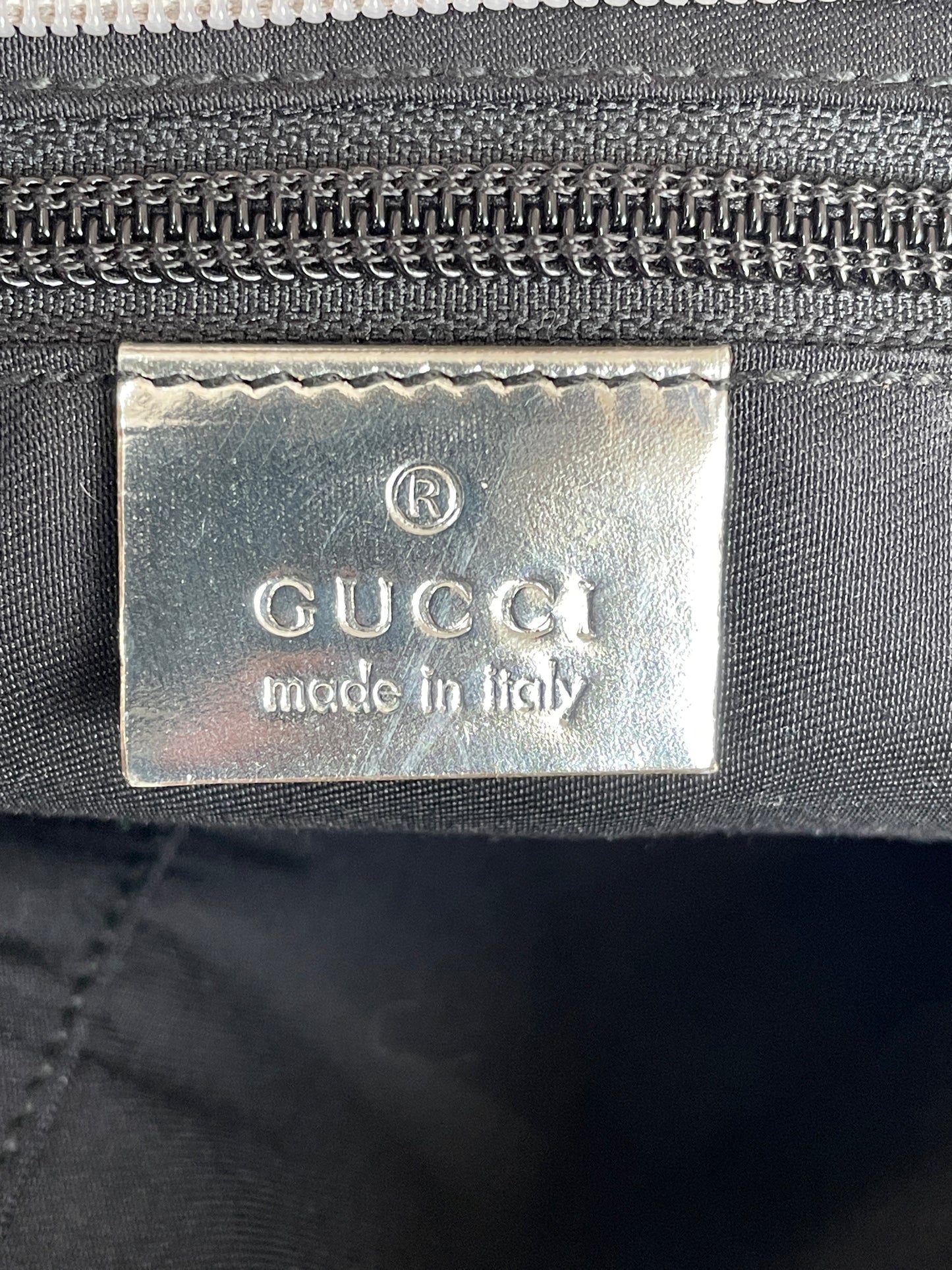 GUCCI GG Monogram Medium Web Handle Bucket Tote Silver
