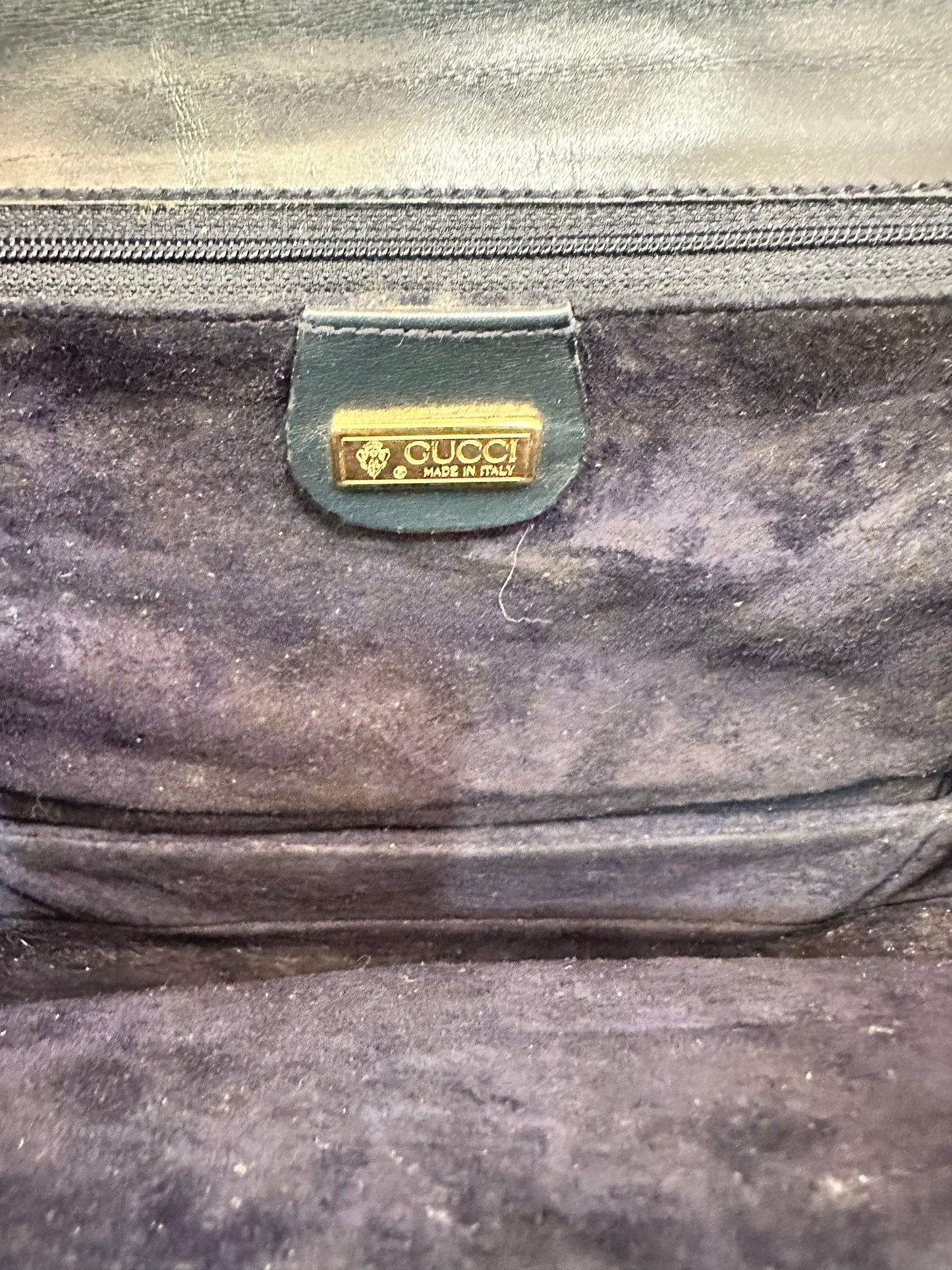 Gucci Vintage Navy Glossy Leather Turnlock Flap Shoulder Bag