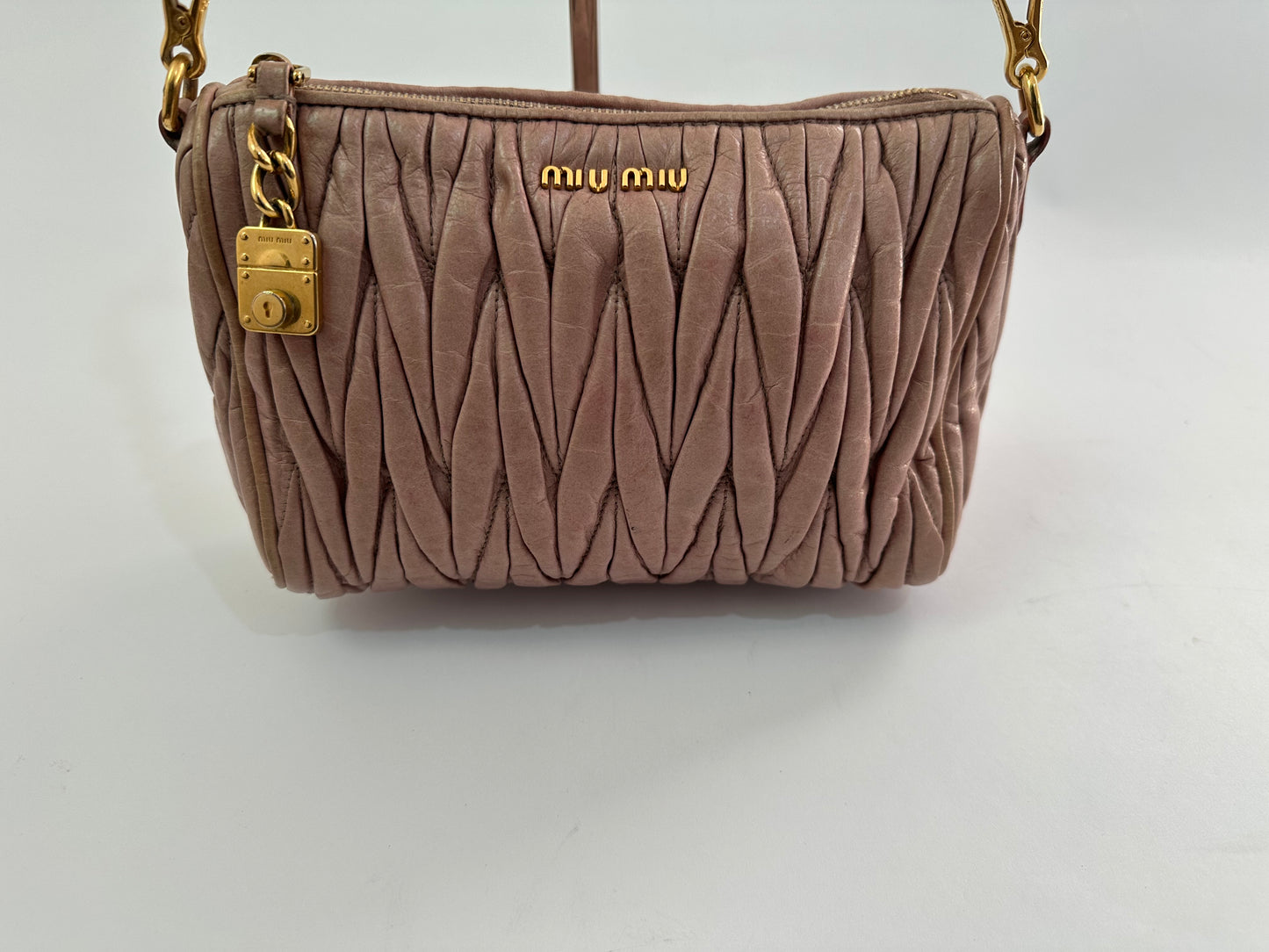 Miu Miu Beige Matelasse Leather Shoulder Bag