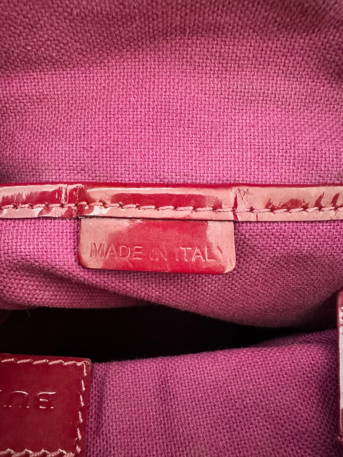 Burberry Fuchsia Check Embossed Patent Leather Satchel