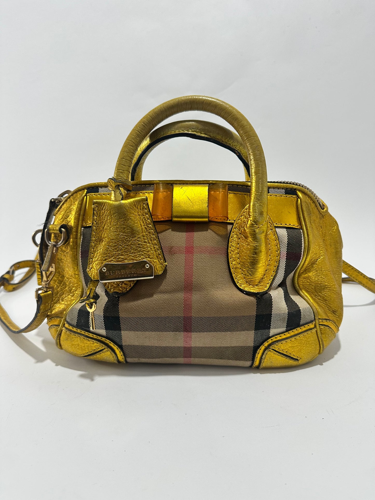Burberry Beige/Gold Nova Check Canvas and Leather Blaze Satchel