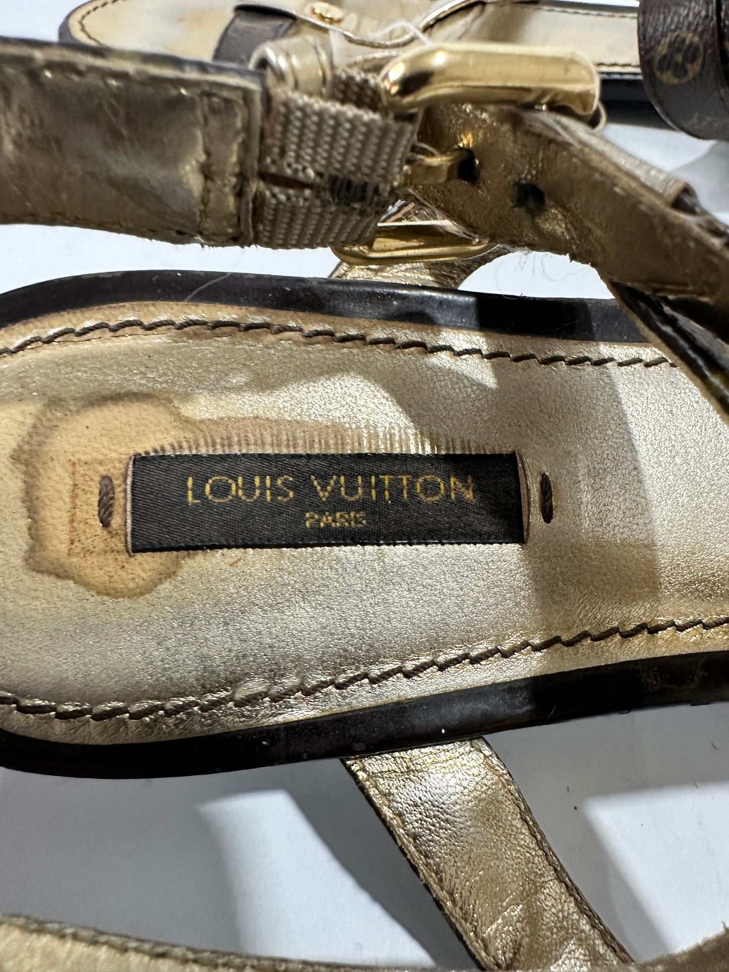 Louis Vuitton Monogram Canvas and Gold Leather Be Happy Flat Sandals Size 40.5