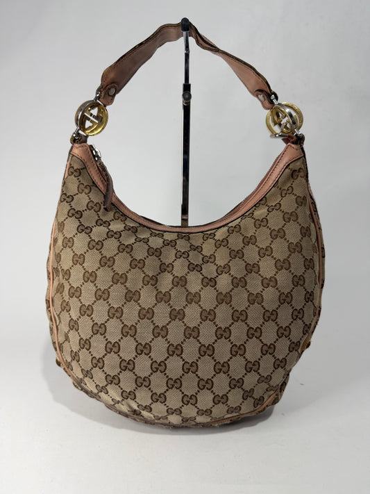 Gucci Beige/Bronze GG Canvas and Leather GG Twins Medium Hobo