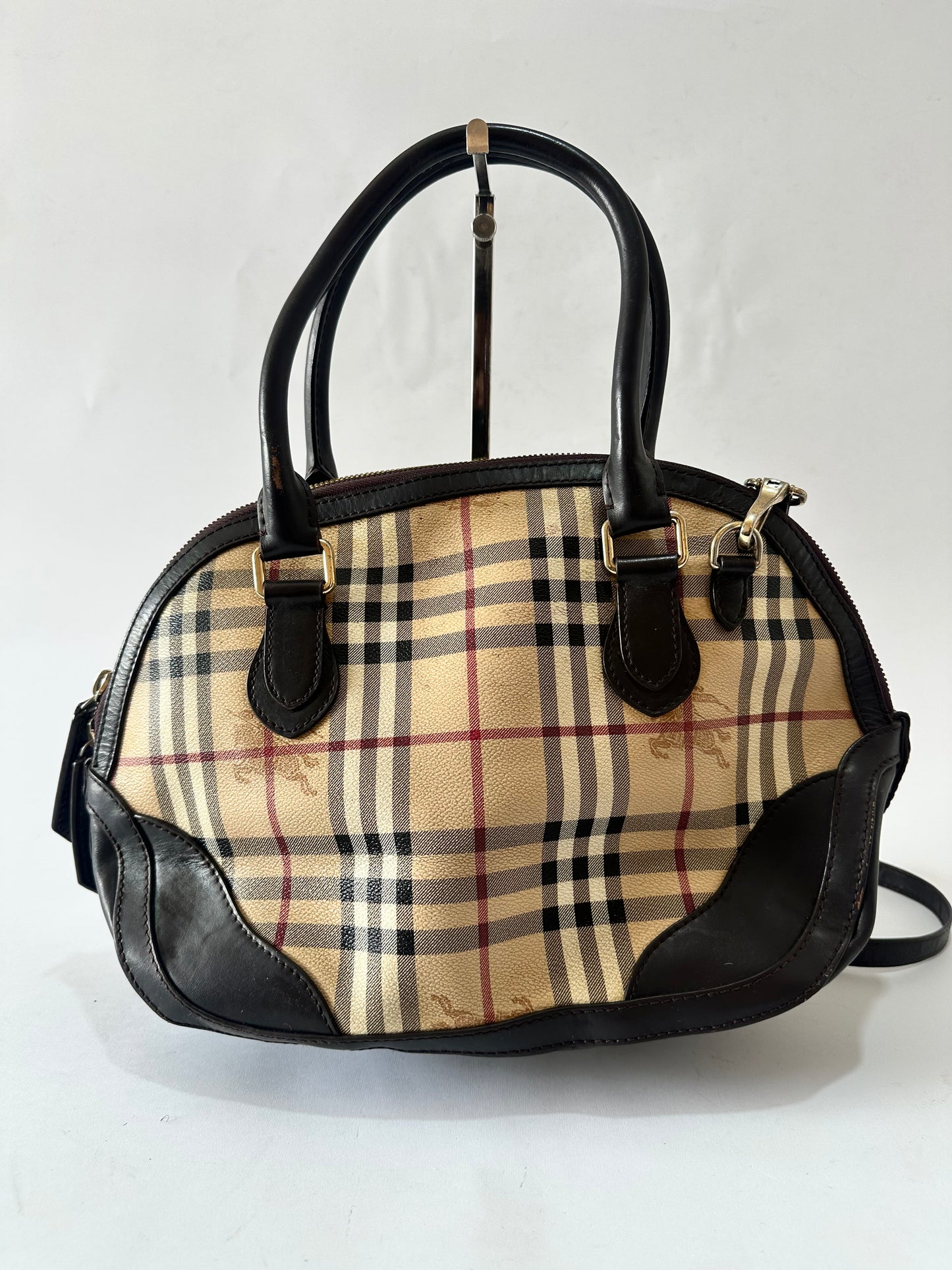 Burberry Beige/Brown Haymarket Check Coated Canvas and Leather Small Orchard Bowler Bag