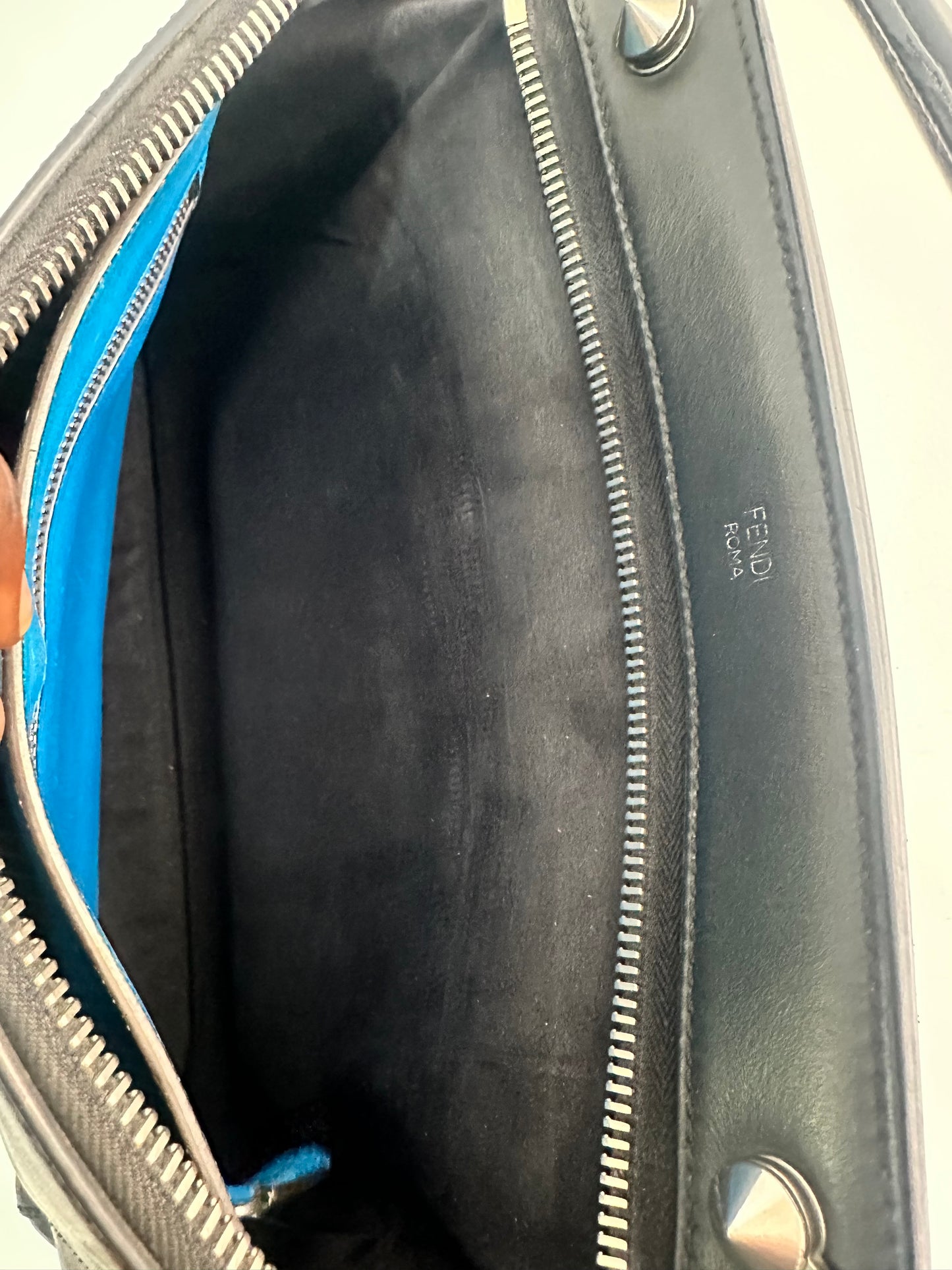FENDI
Black/Royal Blue Smooth Calfskin Leather Dotcom Satchel Bag