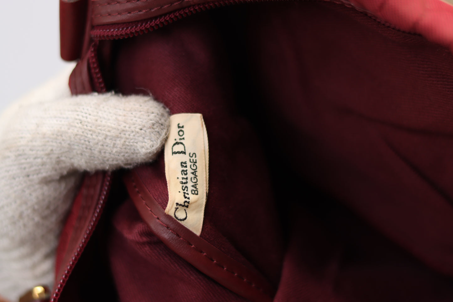Christian Dior Bagages Vintage Burgundy Logo Canvas Boston Bag