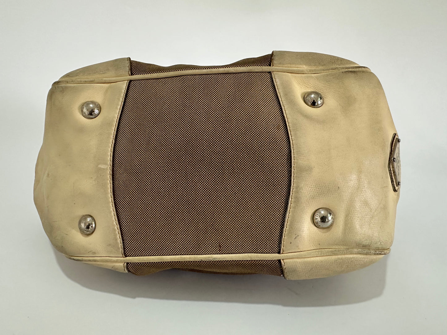 Prada Creame Canapa Logo Frame Handbag Beige
