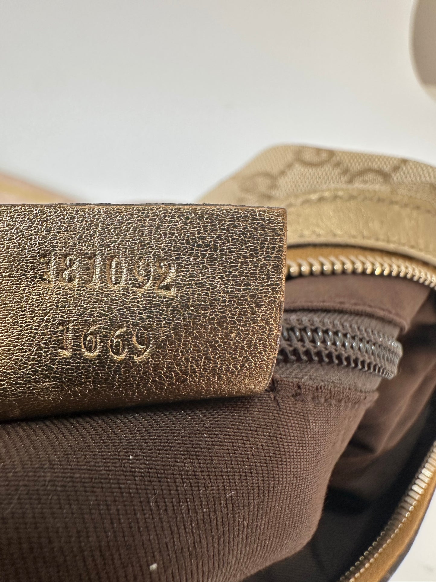 GUCCI GG Canvas Medium Sherry Half Moon Crossbody Bag Gold