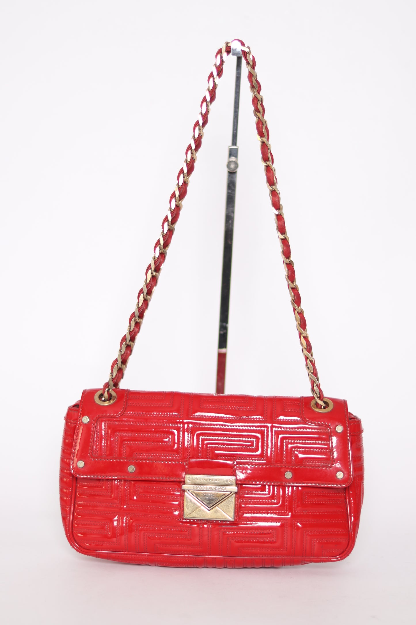 Versace Red Patent Leather Flap Shoulder Bag