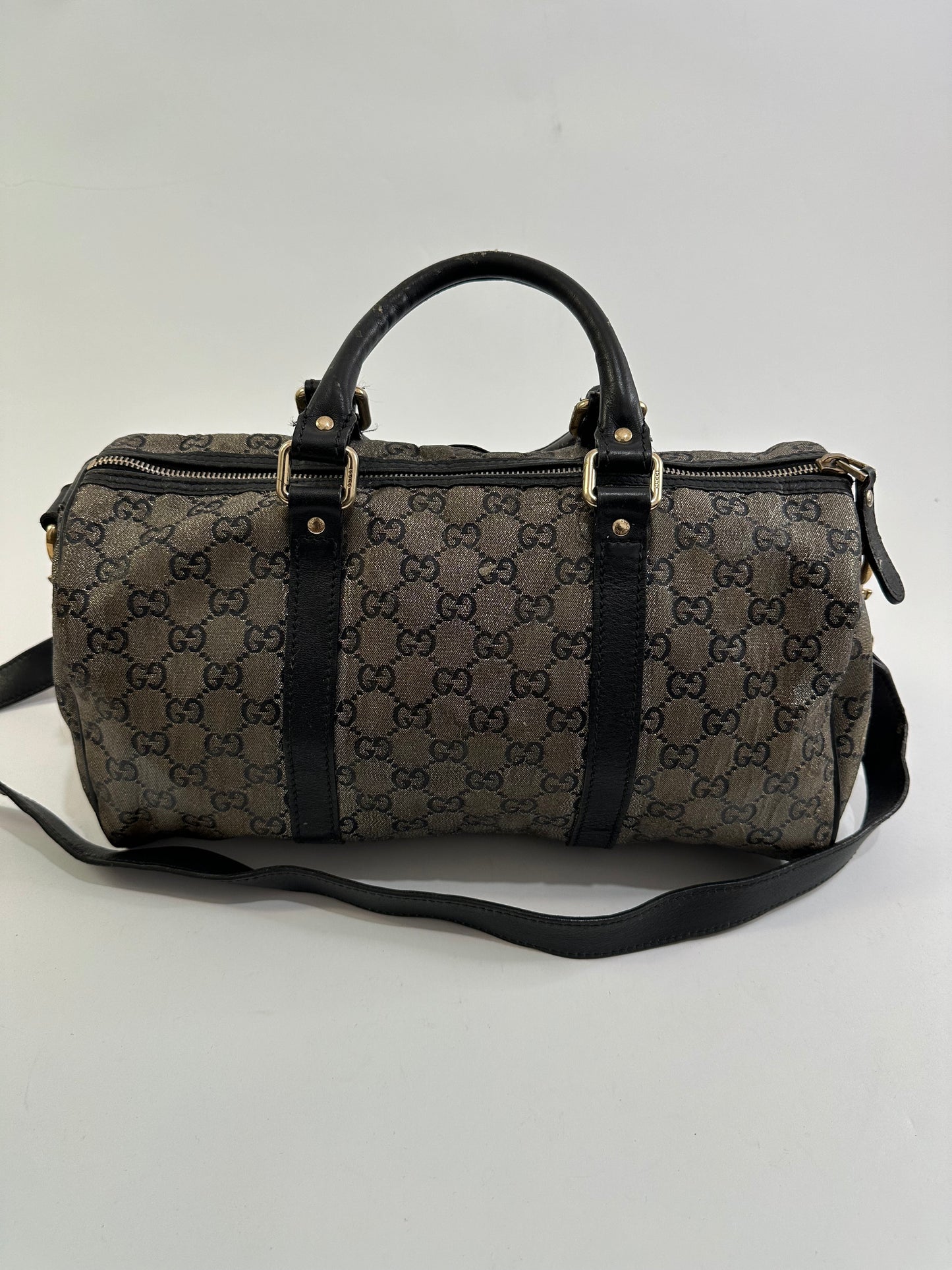 Gucci Grey/Black GG Crystal Canvas Medium Joy Boston Bag