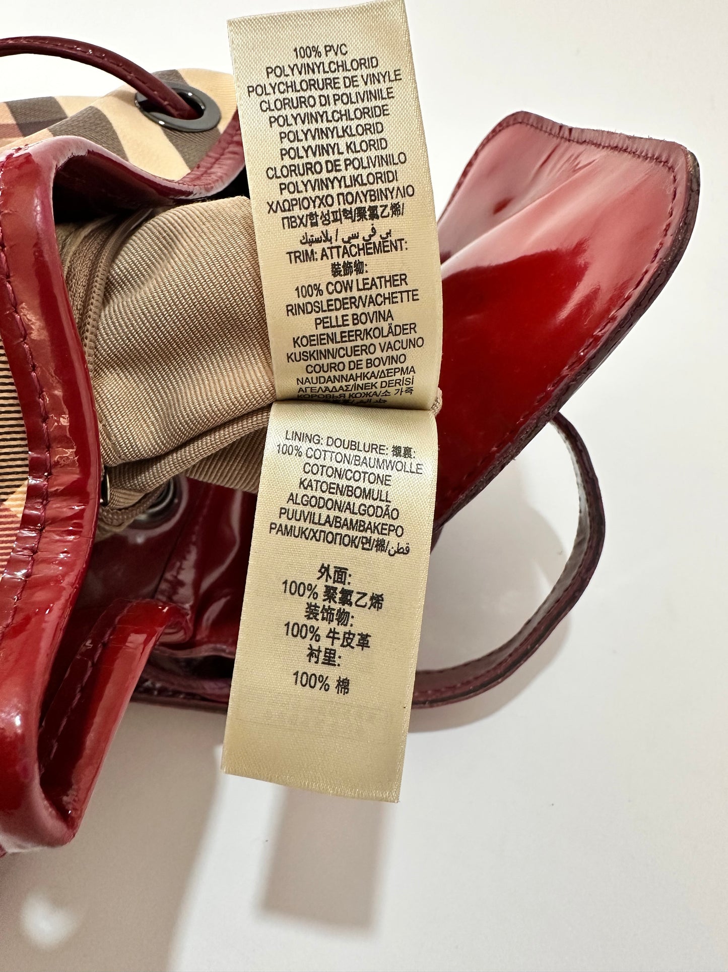 Burberry Beige/Red PVC and Patent Leather Backpack
