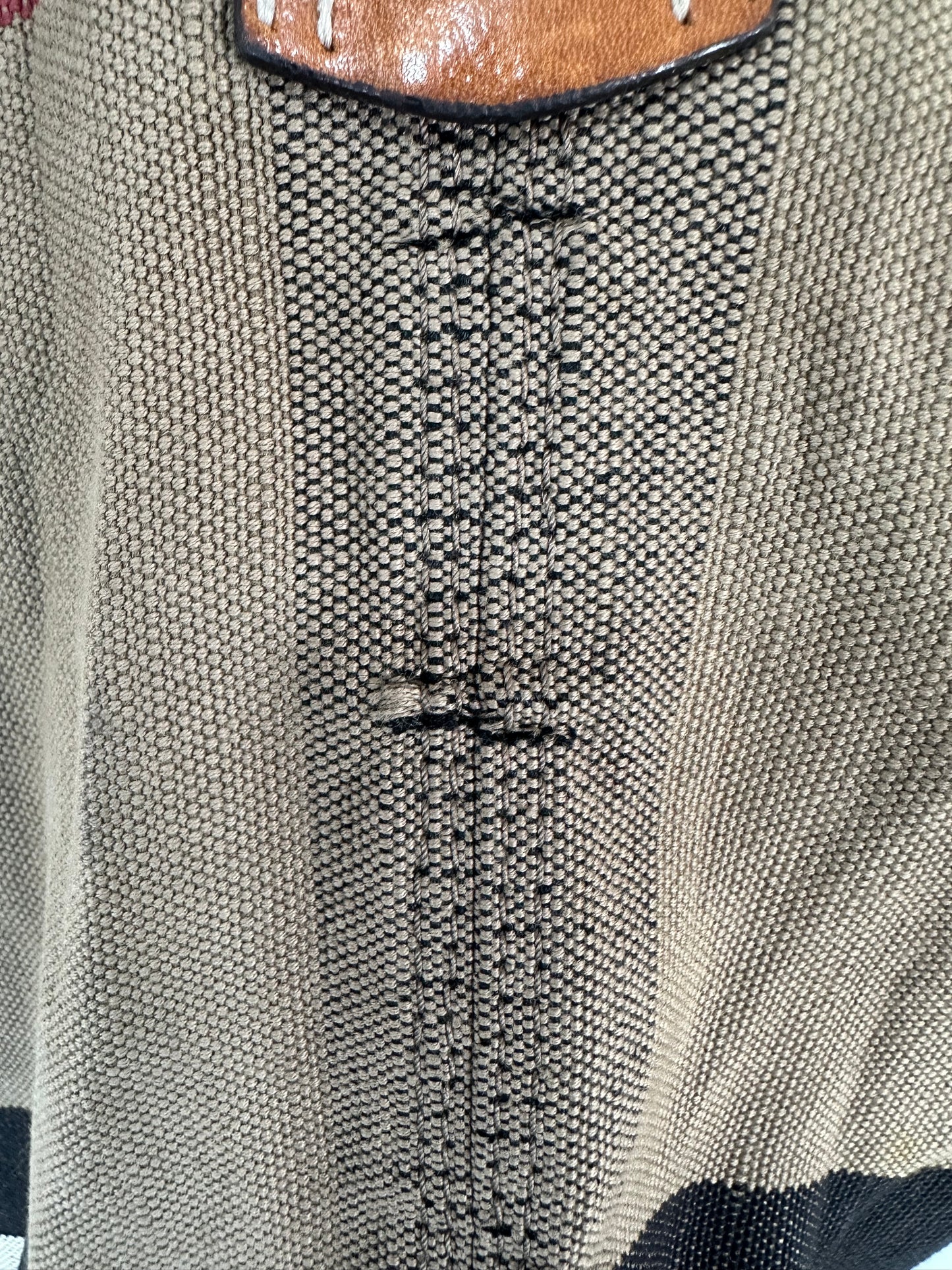 BURBERRY Canvas Mega Check Medium Ashby Hobo Saddle