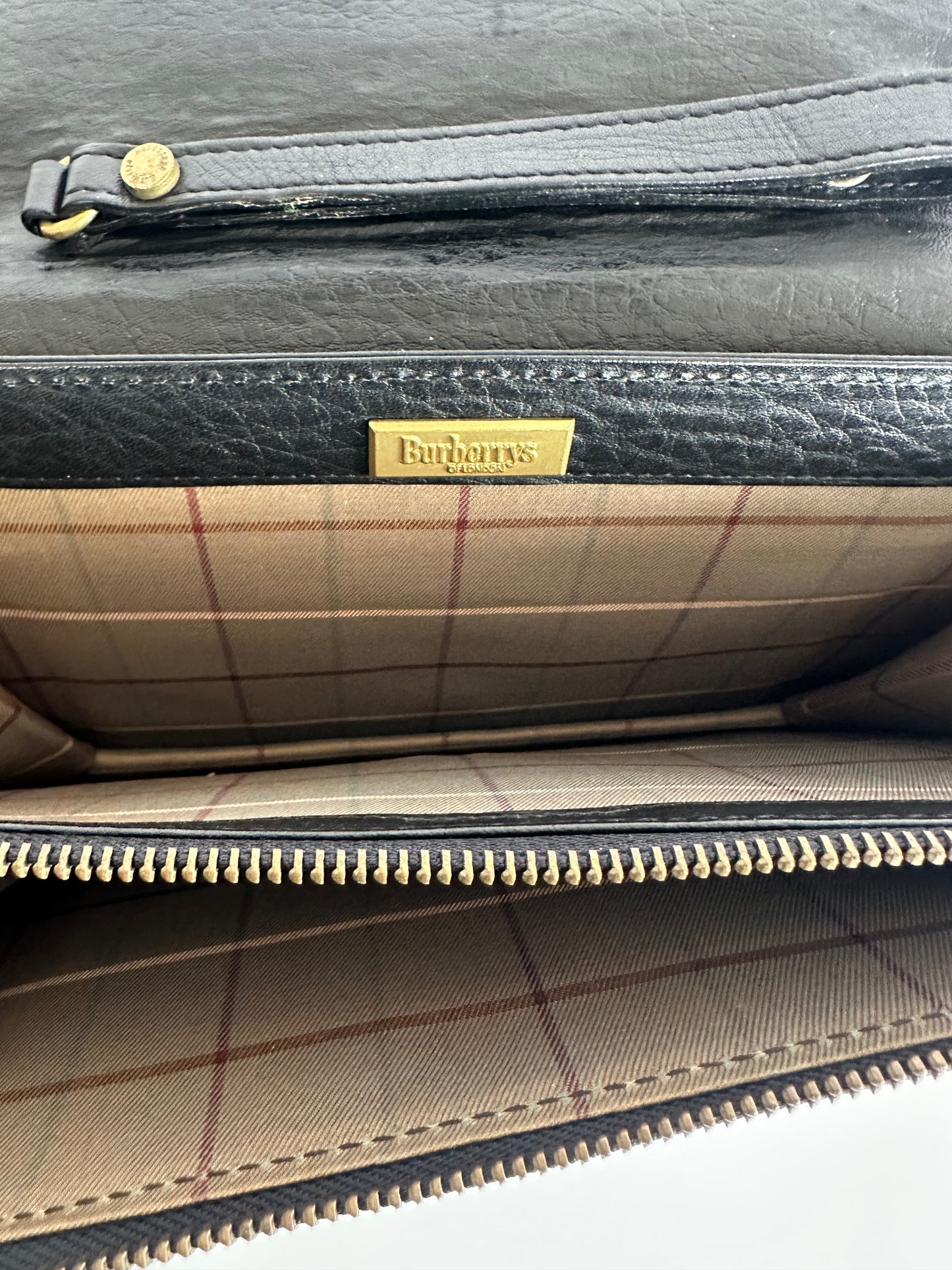BURBERRY Black Grained Leather Large Clutch