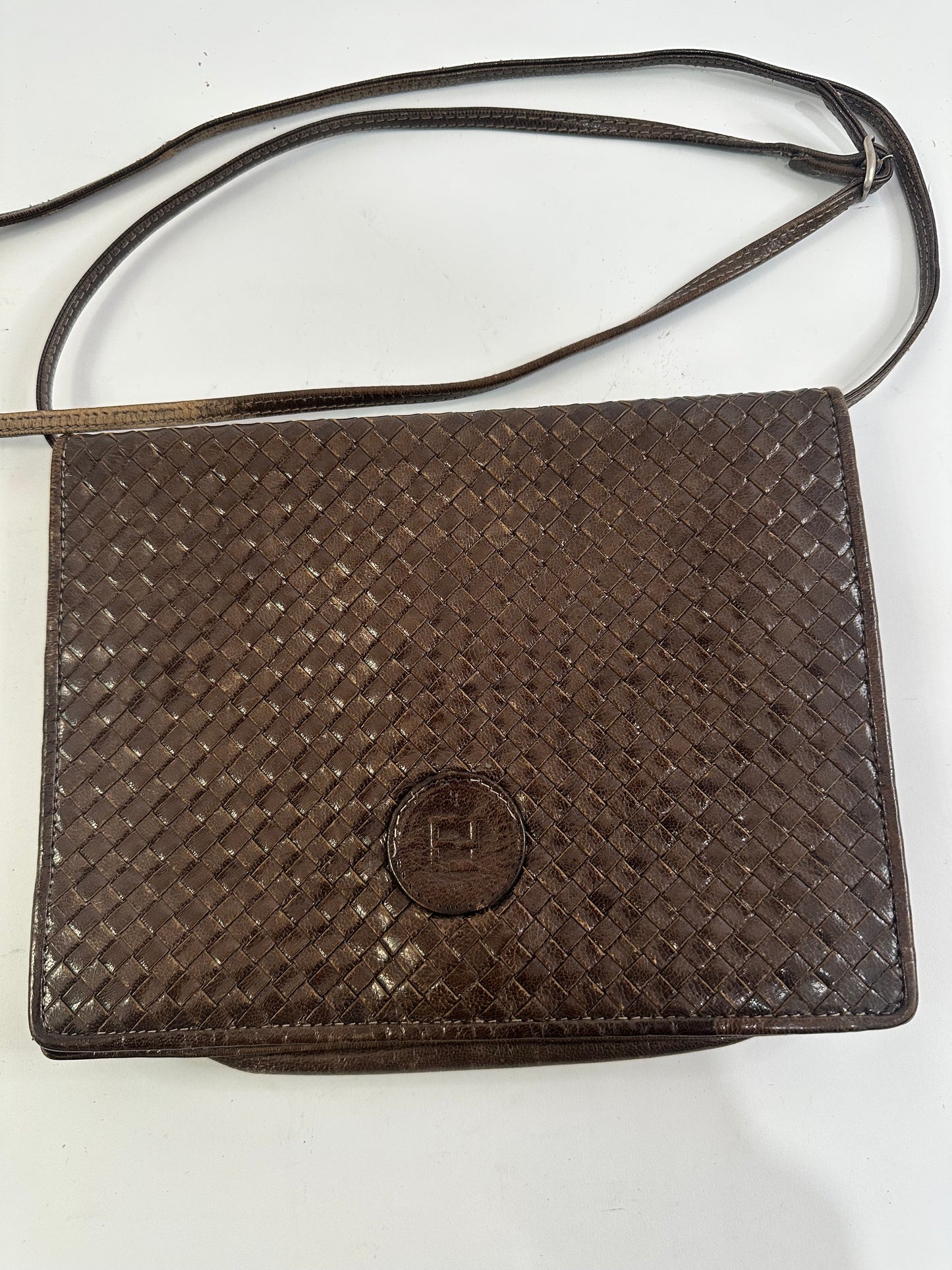 Fendi Braided leather shoulder strap Dark brown
