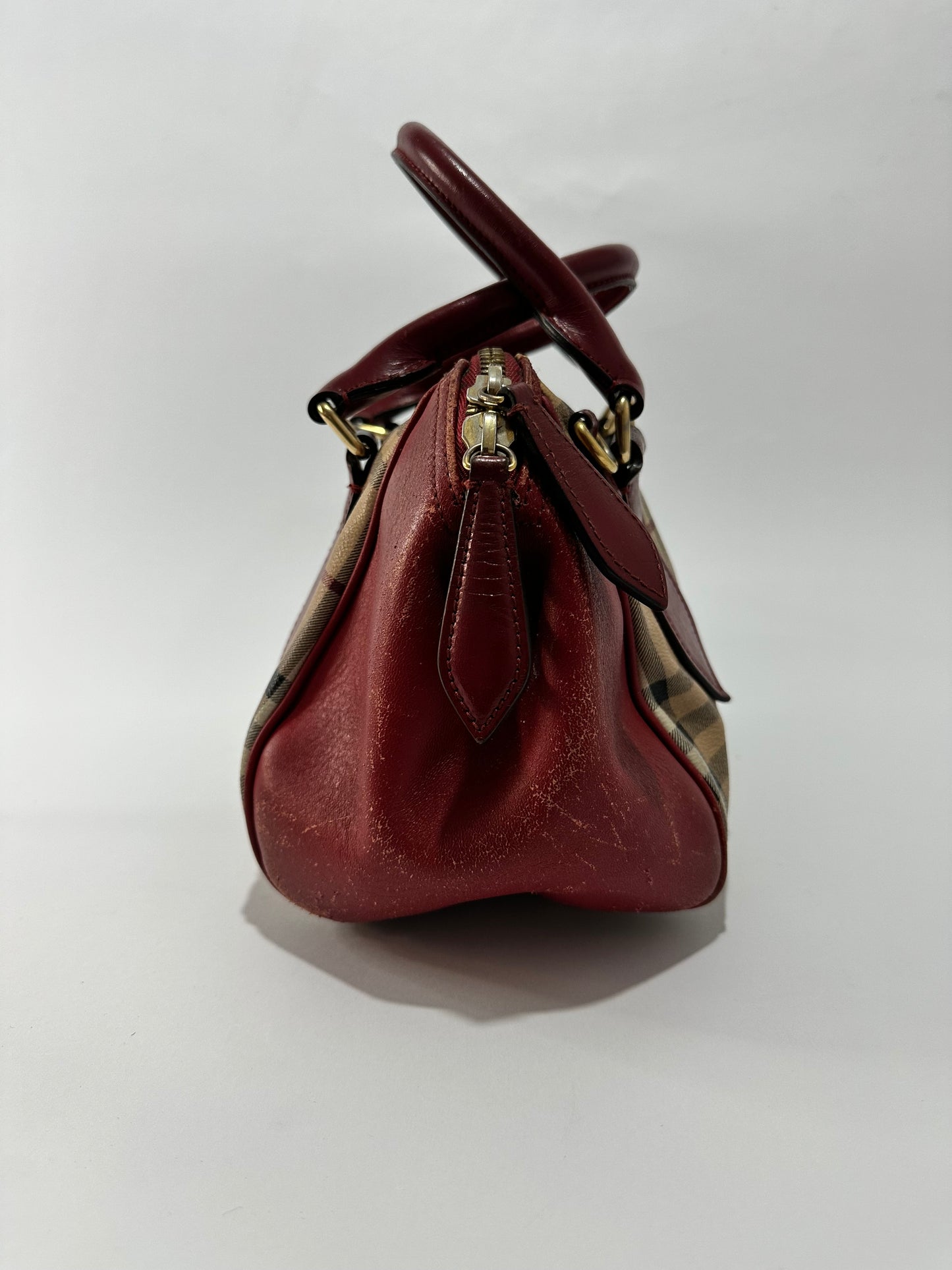 BURBERRY
Haymarket Check Small Blaze Satchel Military Red