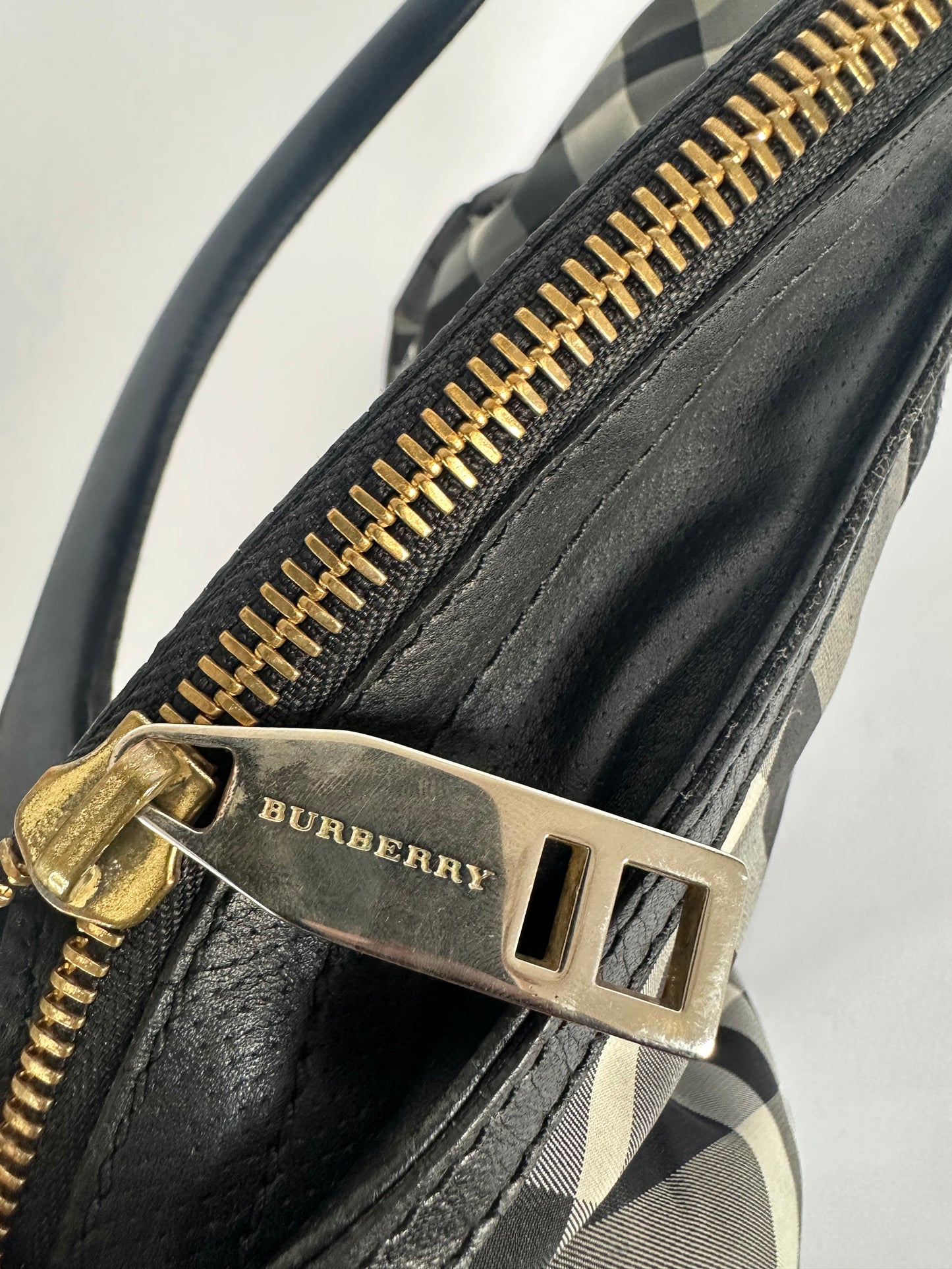 Burberry Black Beat Check Nylon and Leather Hobo
