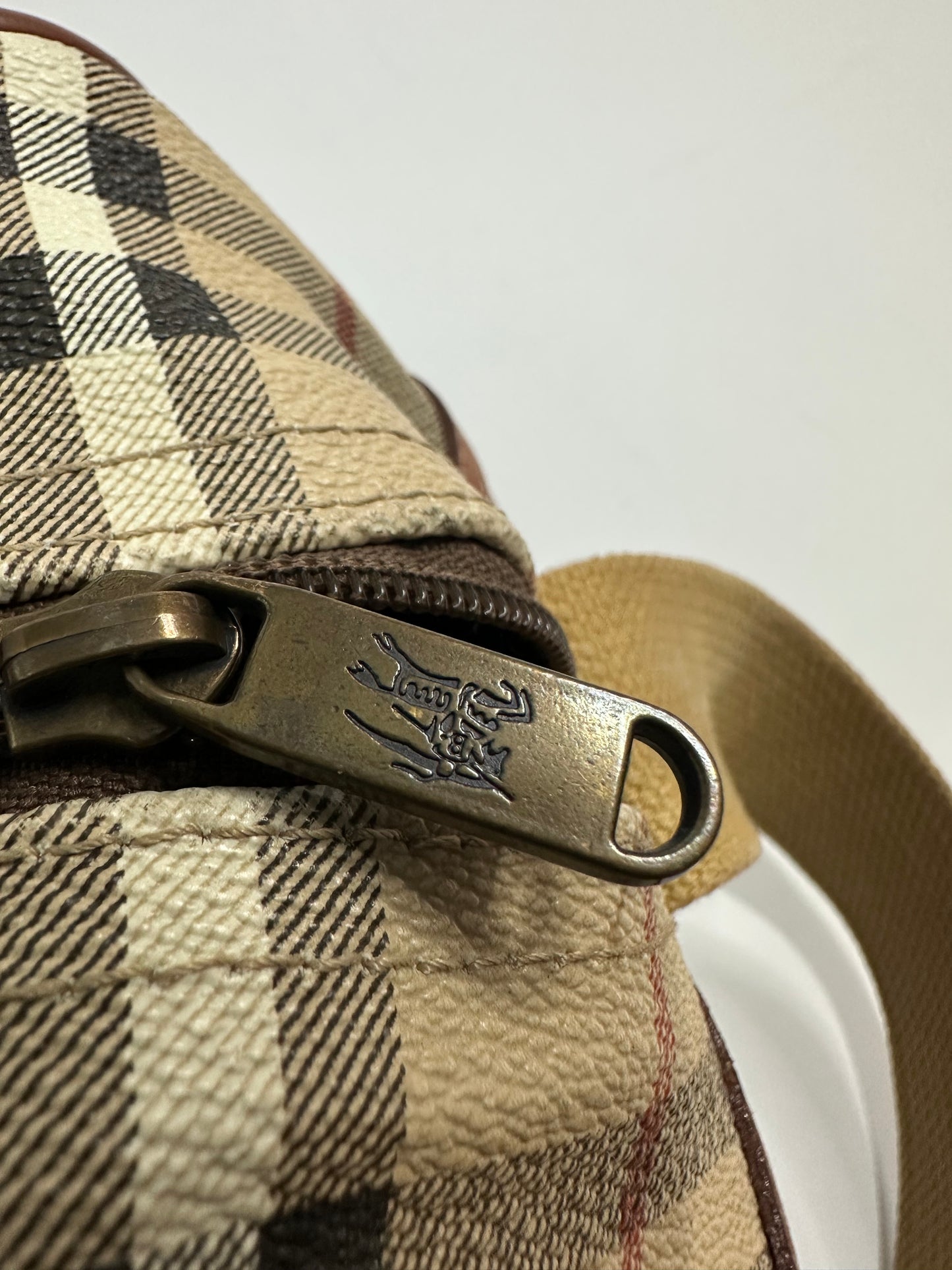 Burberry Beige Brown Leather Canvas Satchel Shoulder Bag