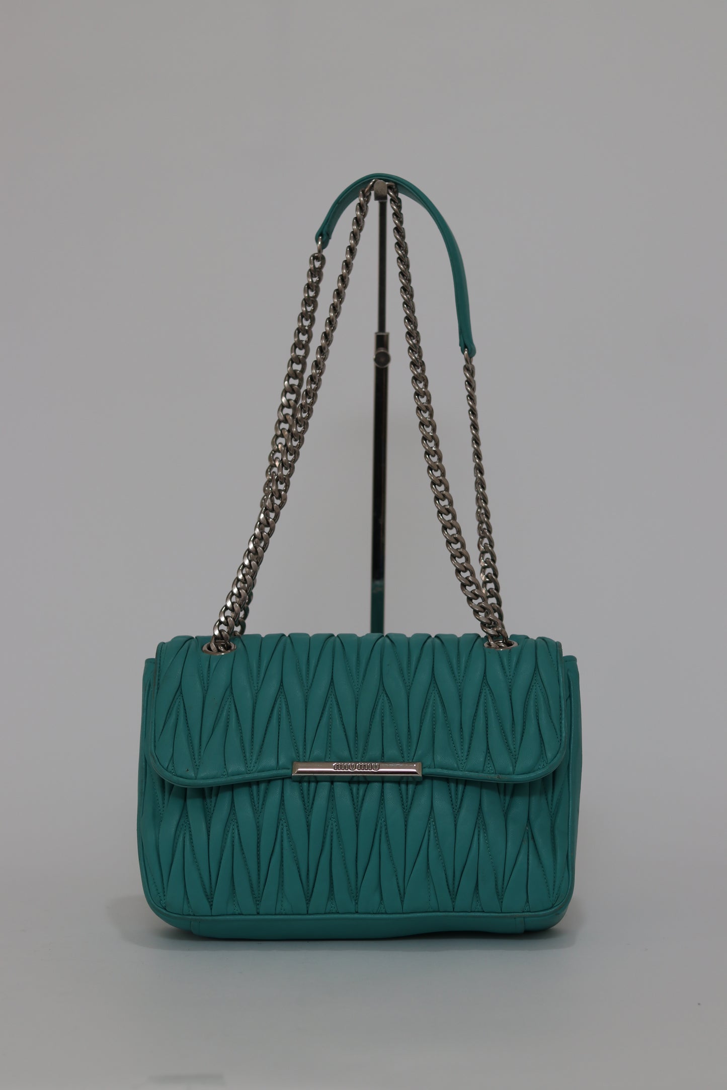 Miu Miu Emerald Green Leather Matrasse Chain Shoulder Bag