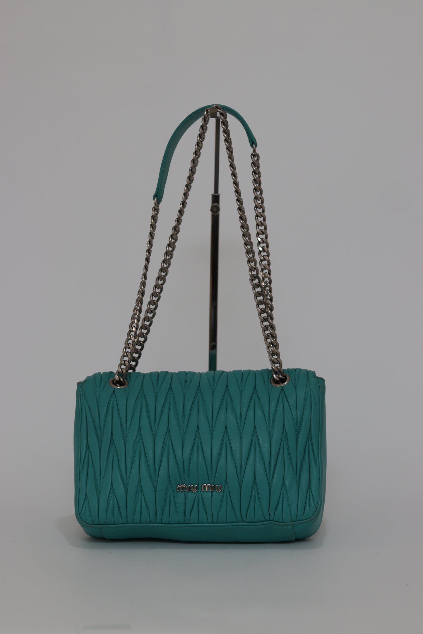 Miu Miu Emerald Green Leather Matrasse Chain Shoulder Bag