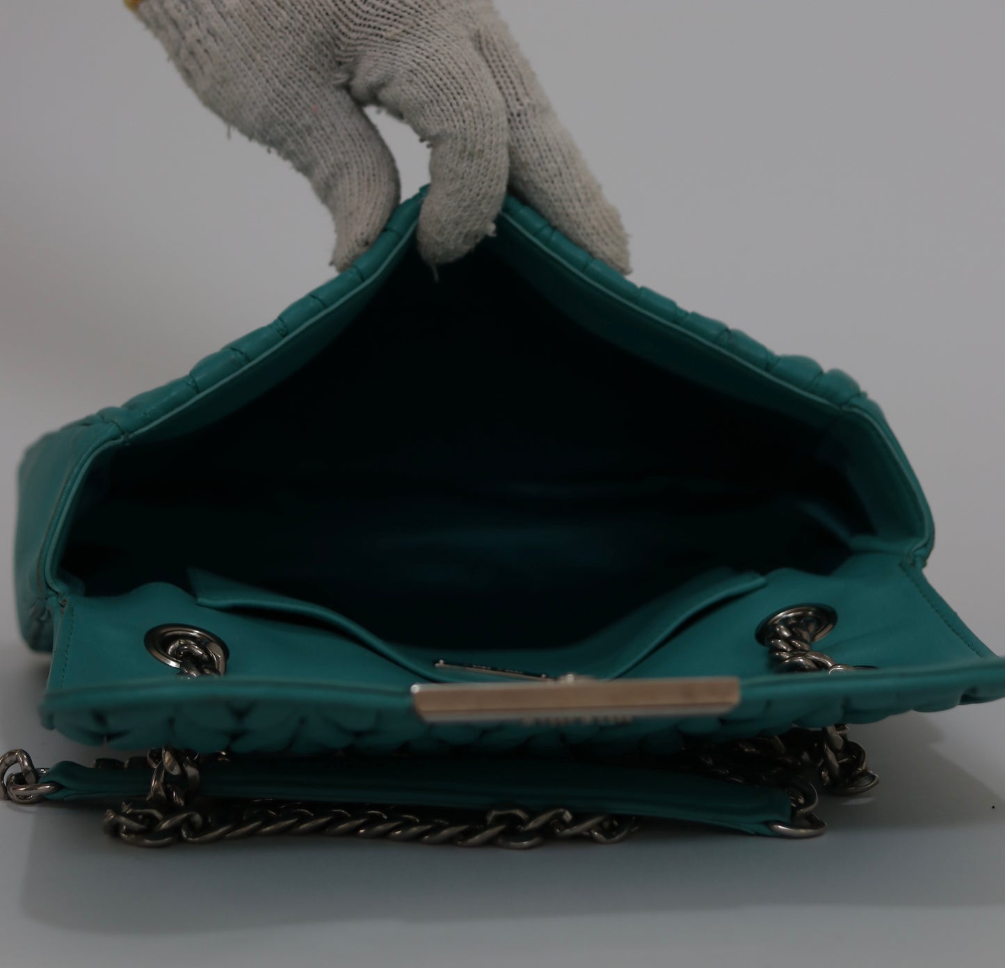 Miu Miu Emerald Green Leather Matrasse Chain Shoulder Bag