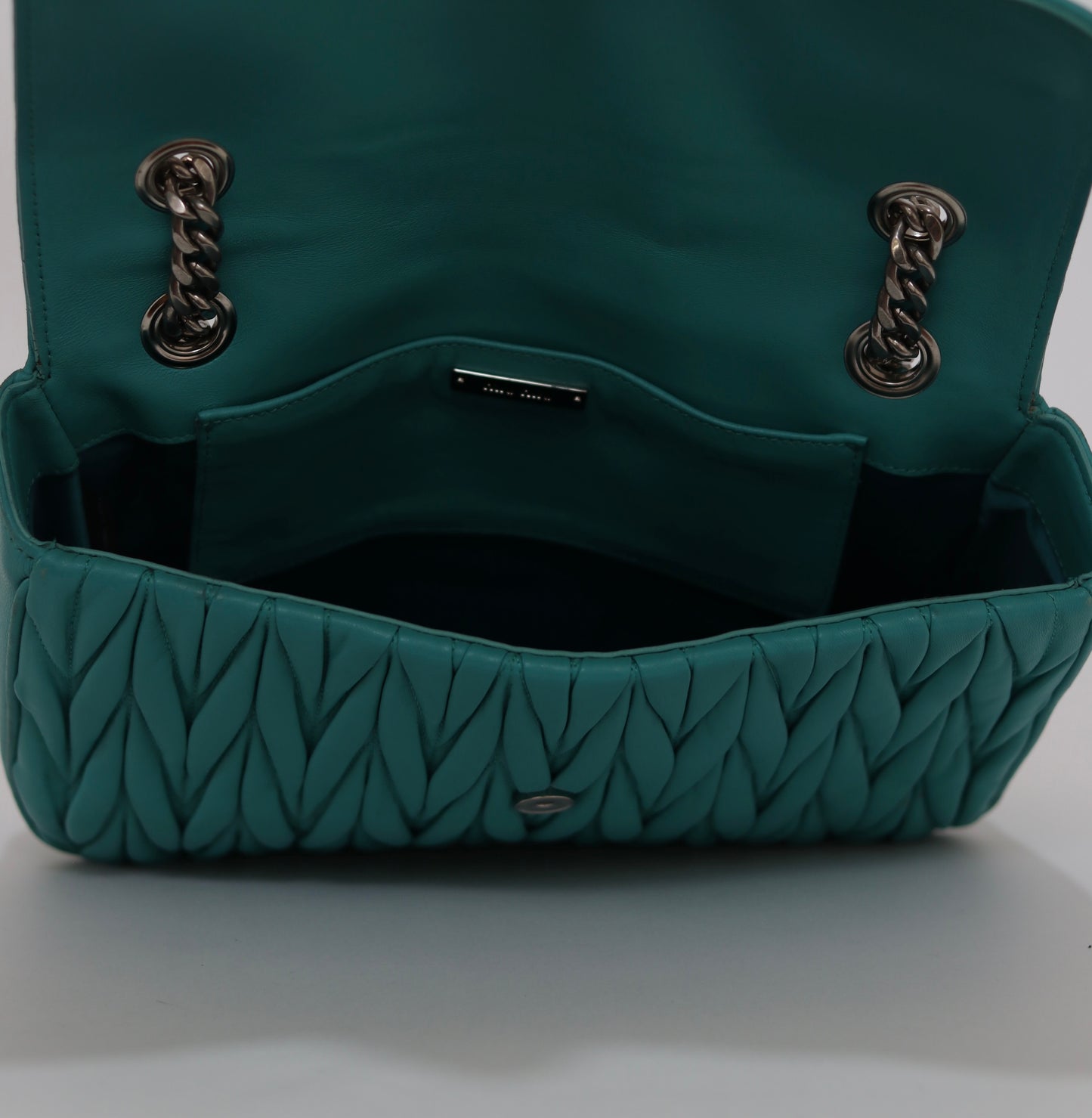Miu Miu Emerald Green Leather Matrasse Chain Shoulder Bag
