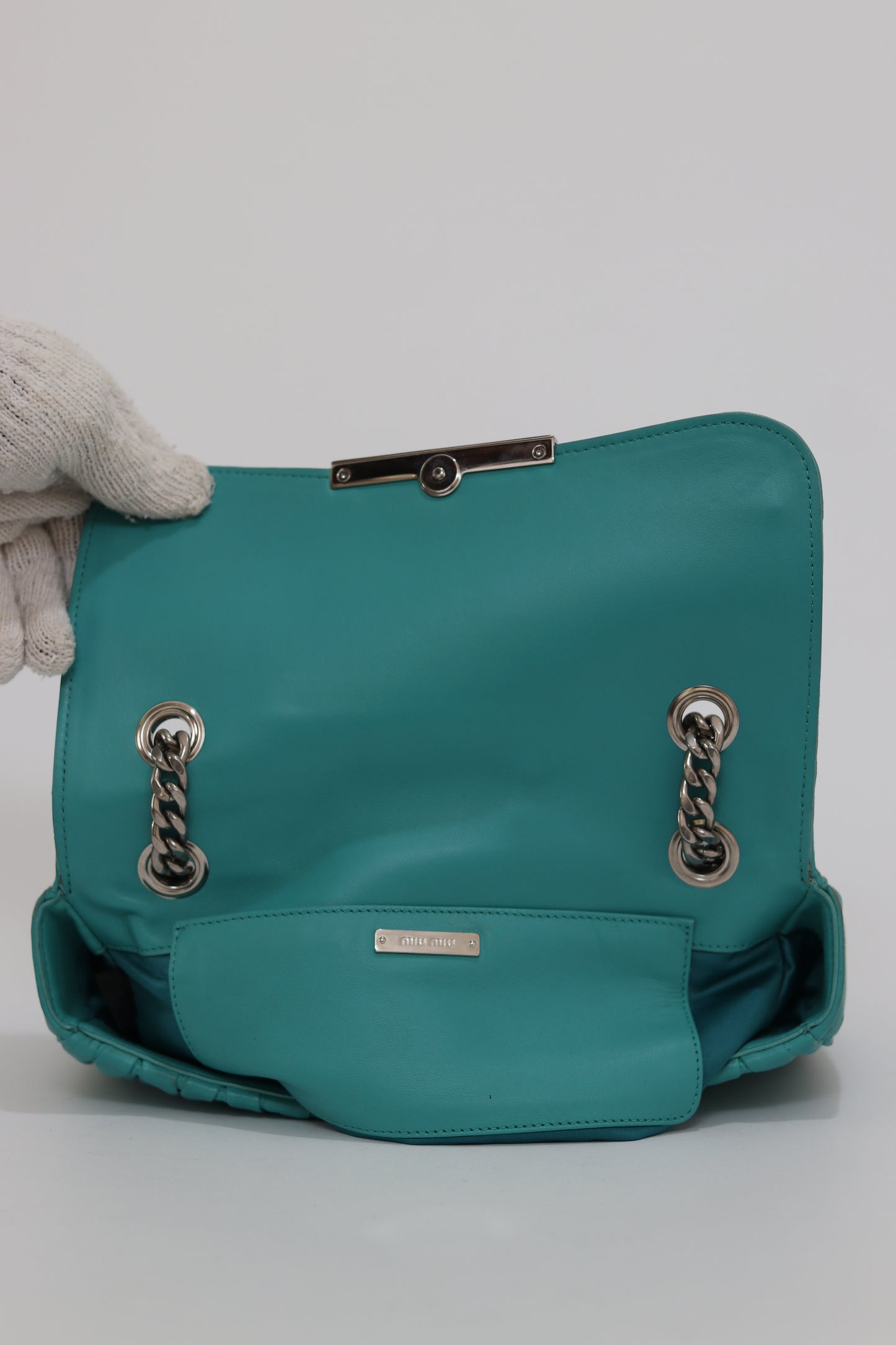 Miu Miu Emerald Green Leather Matrasse Chain Shoulder Bag