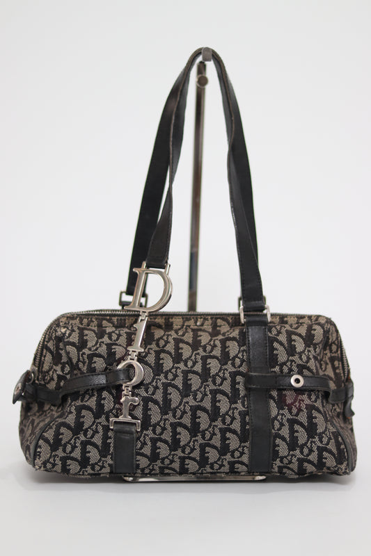 CHRISTIAN DIOR Denim Monogram Charms Shoulder Bag Blue