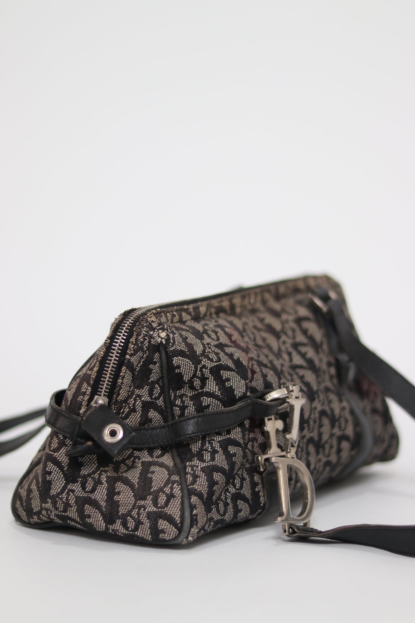 CHRISTIAN DIOR Denim Monogram Charms Shoulder Bag Blue