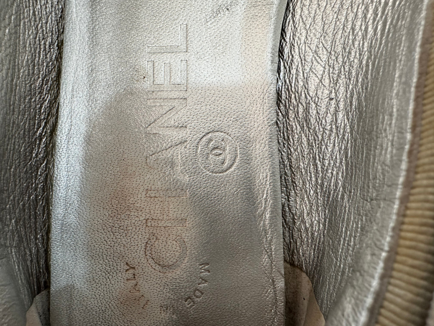 CHANEL Silver Lambskin CC Ballerina Flats Size 36.5 EU