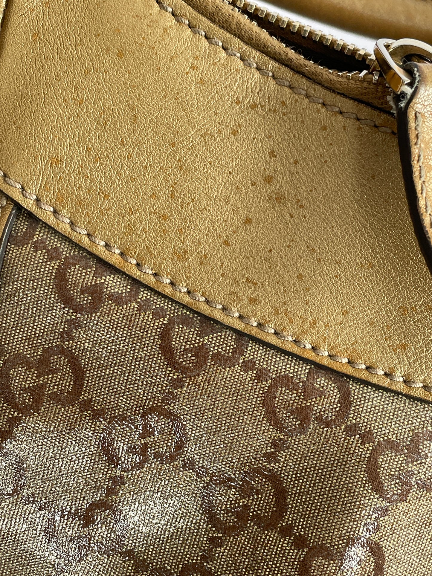 GUCCI Beige/Gold GG Canvas Large D Ring Hobo Bag