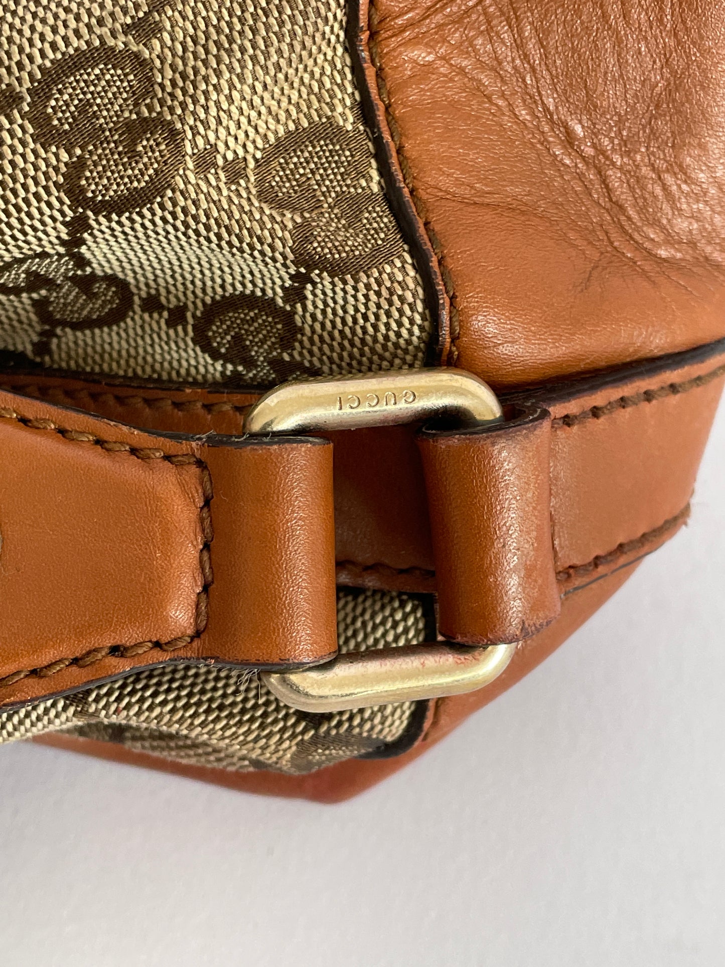 GUCCI Monogram Small Brick Lane Boston Light Brown