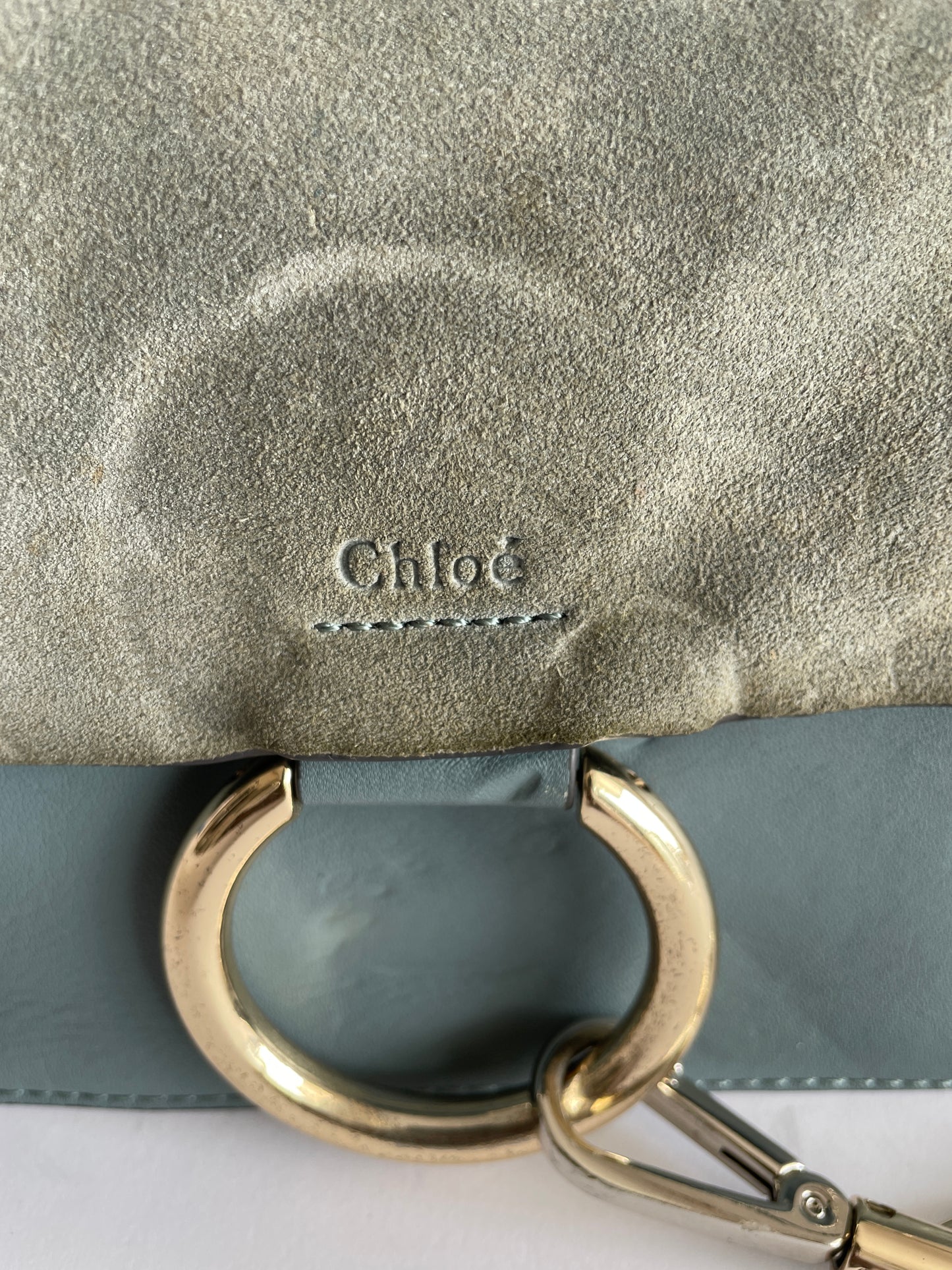 CHLOE Calfskin Suede Mini Chain Faye Shoulder Bag Cloudy Blue