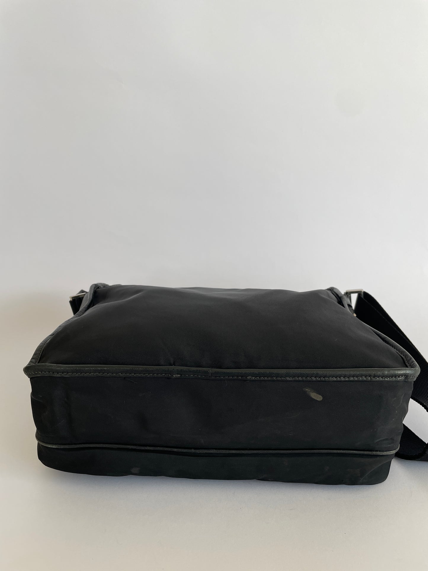 PRADA Tessuto Nylon Saffiano Logo Messenger Bag Black