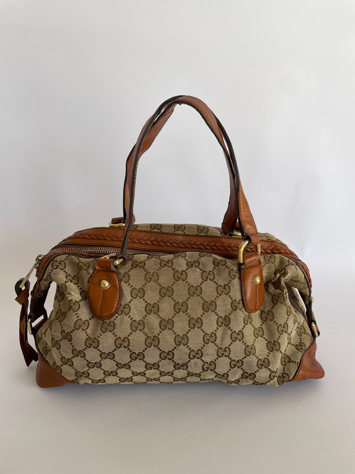 GUCCI Monogram Small Brick Lane Boston Light Brown