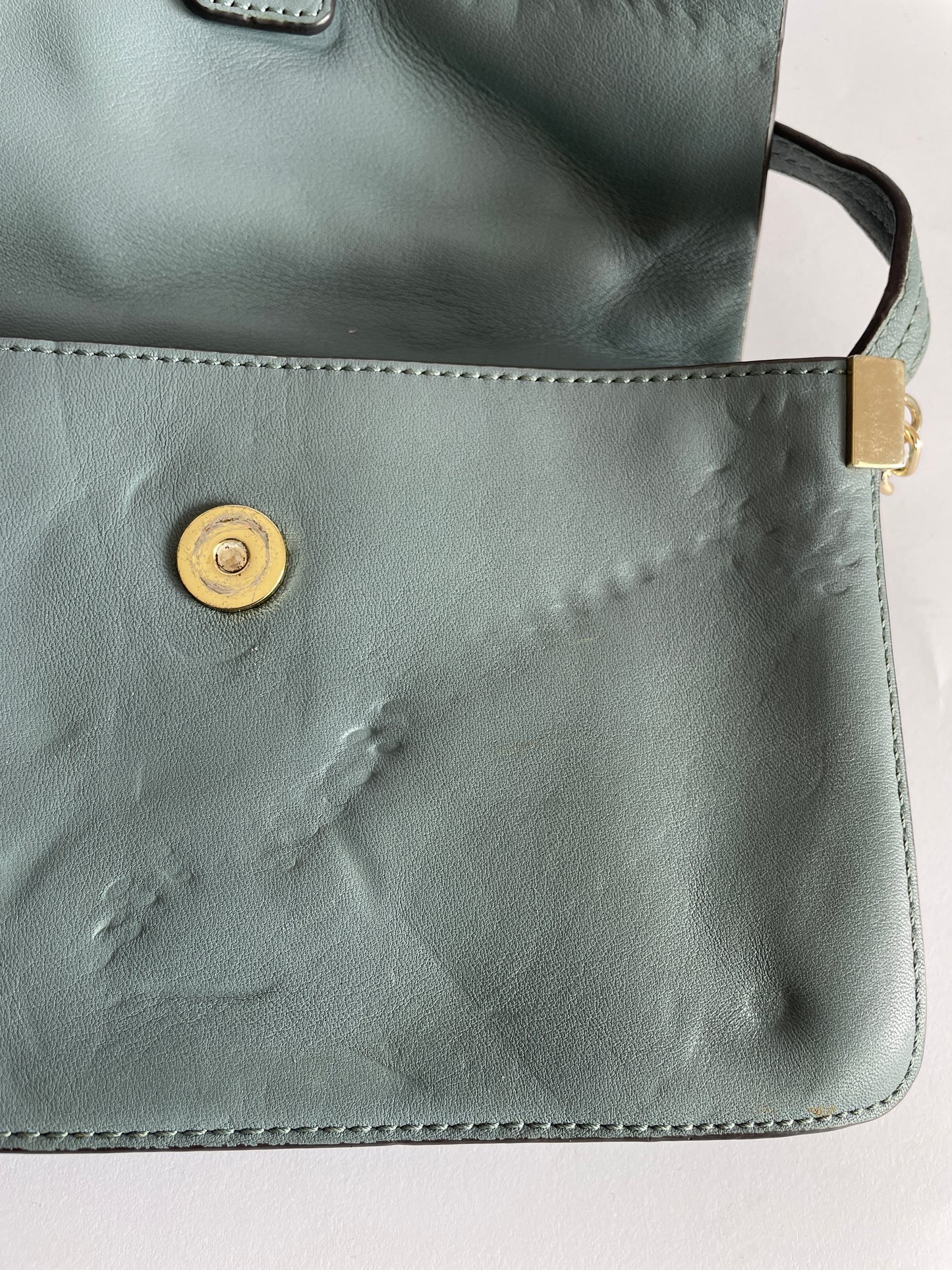 CHLOE Calfskin Suede Mini Chain Faye Shoulder Bag Cloudy Blue