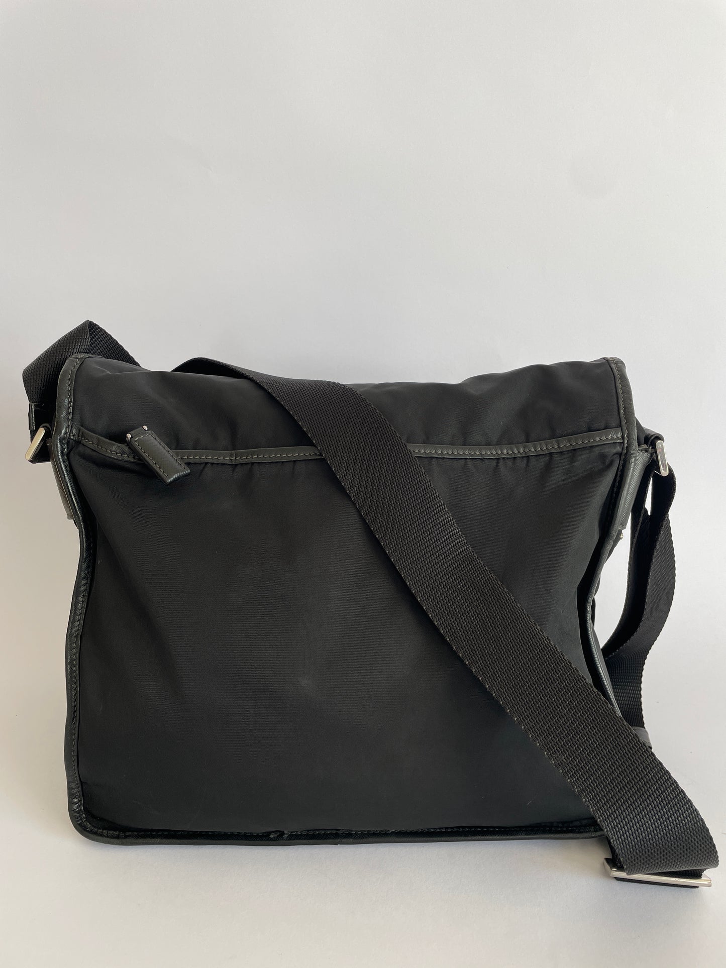 PRADA Tessuto Nylon Saffiano Logo Messenger Bag Black