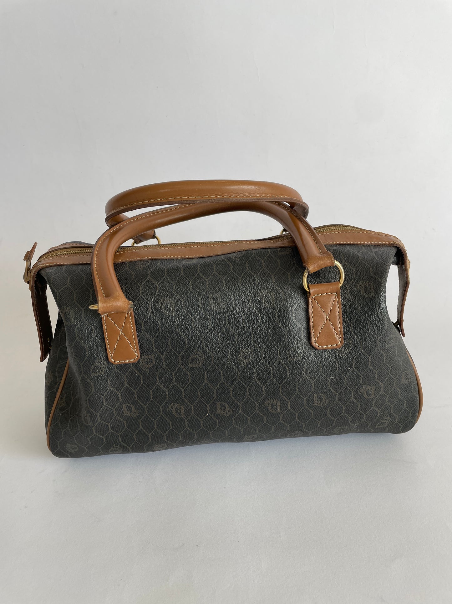 Dior Black/Brown Honeycomb Canvas Boston Bag