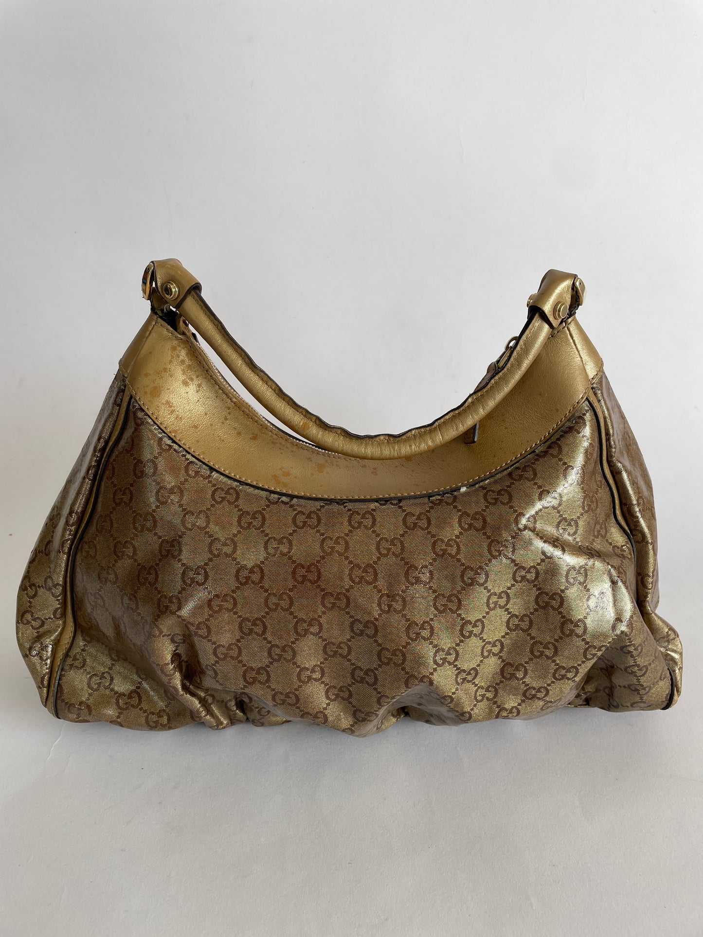 GUCCI Beige/Gold GG Canvas Large D Ring Hobo Bag