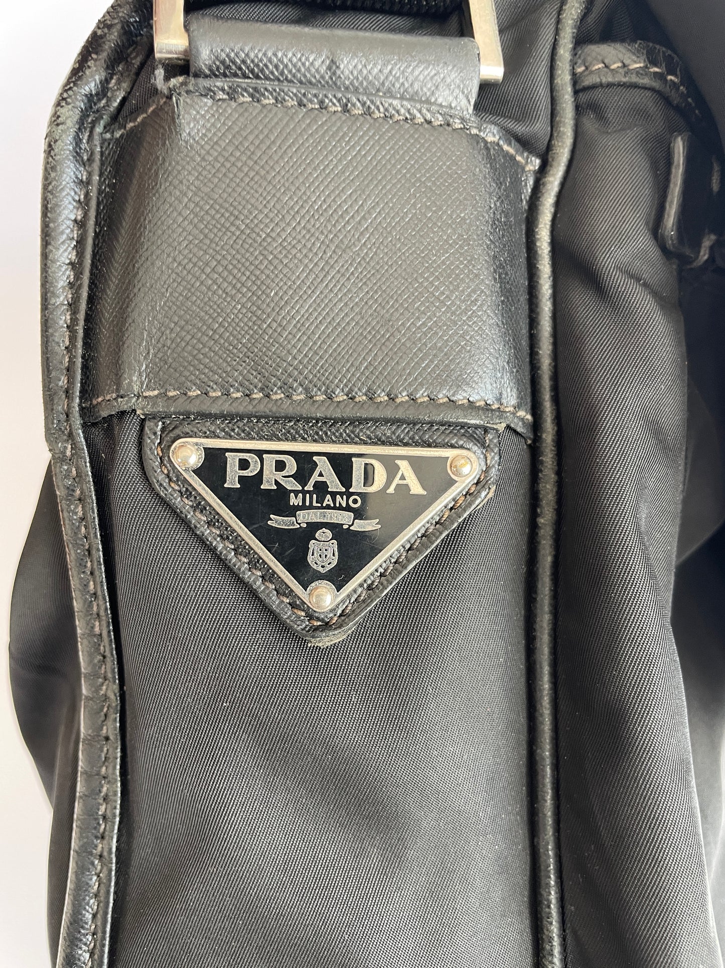PRADA Tessuto Nylon Saffiano Logo Messenger Bag Black