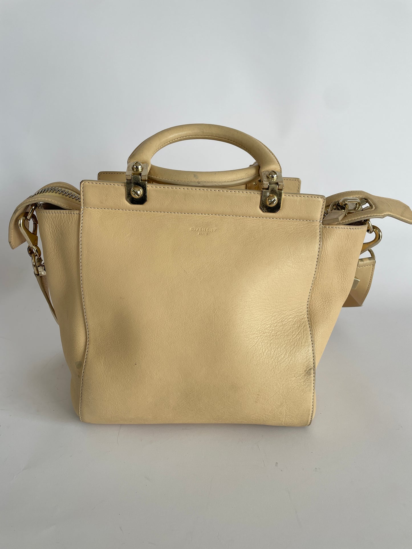 GIVENCHY Biege Calfskin Leather Small HDG Tote Bag