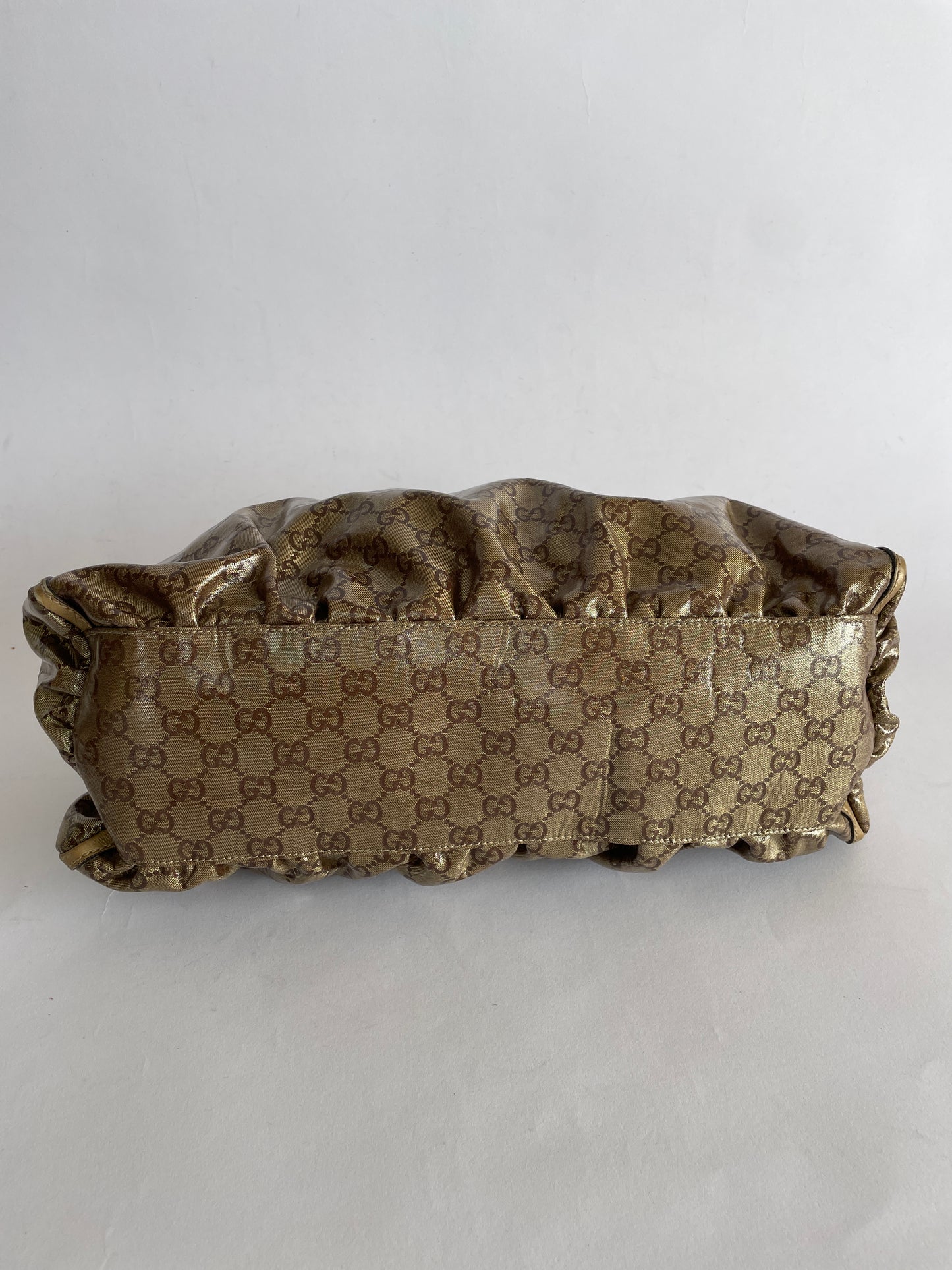 GUCCI Beige/Gold GG Canvas Large D Ring Hobo Bag