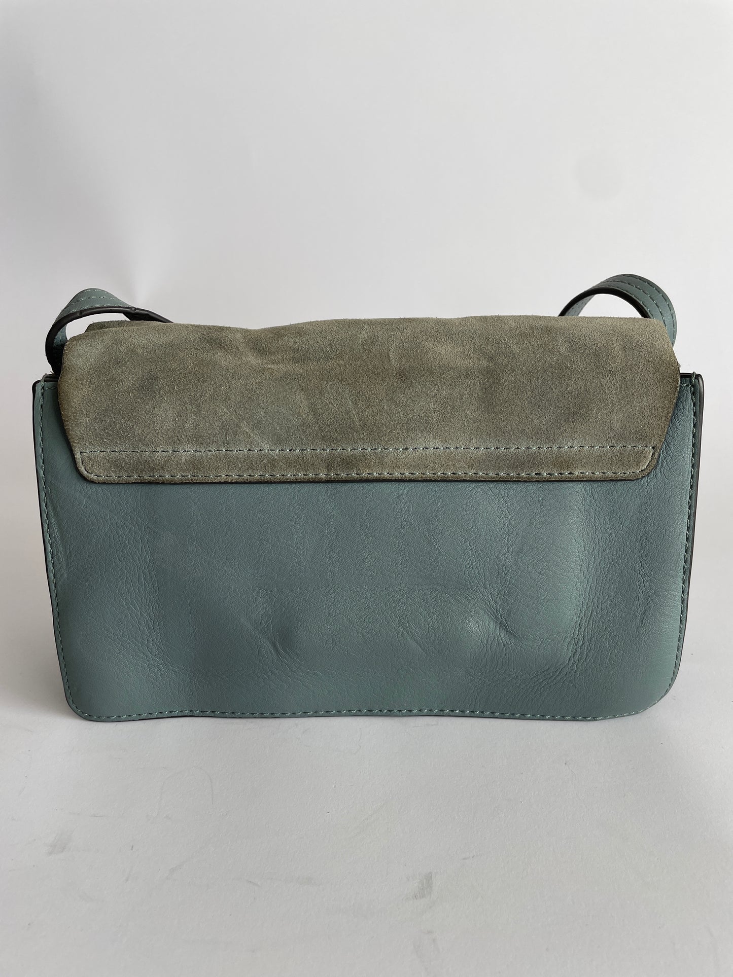 CHLOE Calfskin Suede Mini Chain Faye Shoulder Bag Cloudy Blue