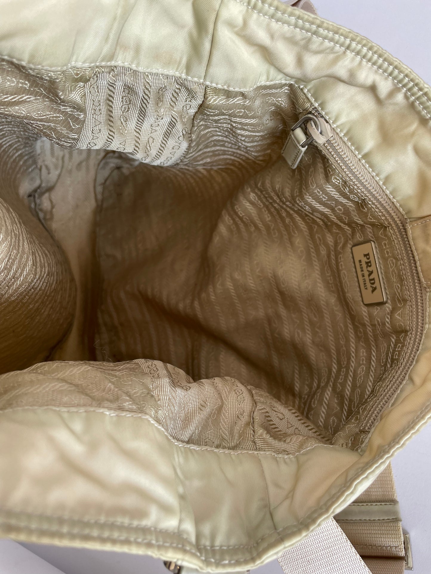 PRADA Beige Nylon Messenger Bag.