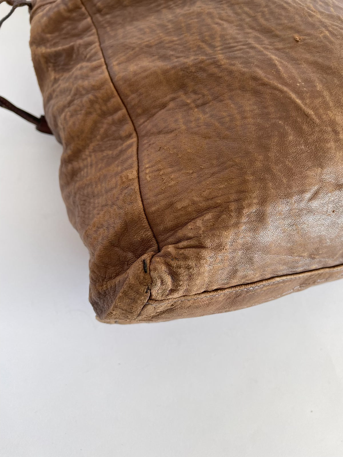 PRADA Brown Nappa Antique Leather Drawstring Shopping Tote Bag